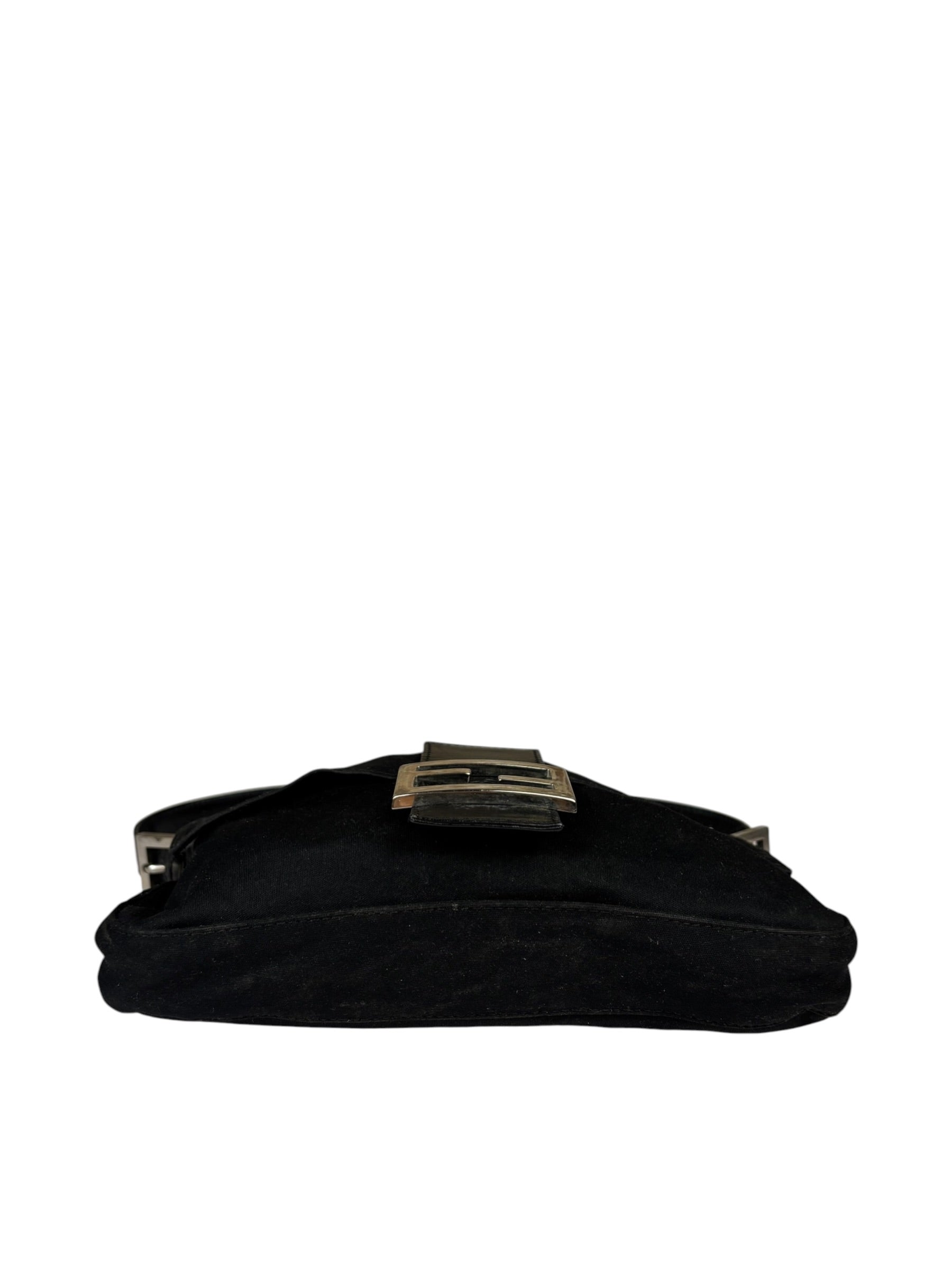 Fendi Black Leather Trim Baguette