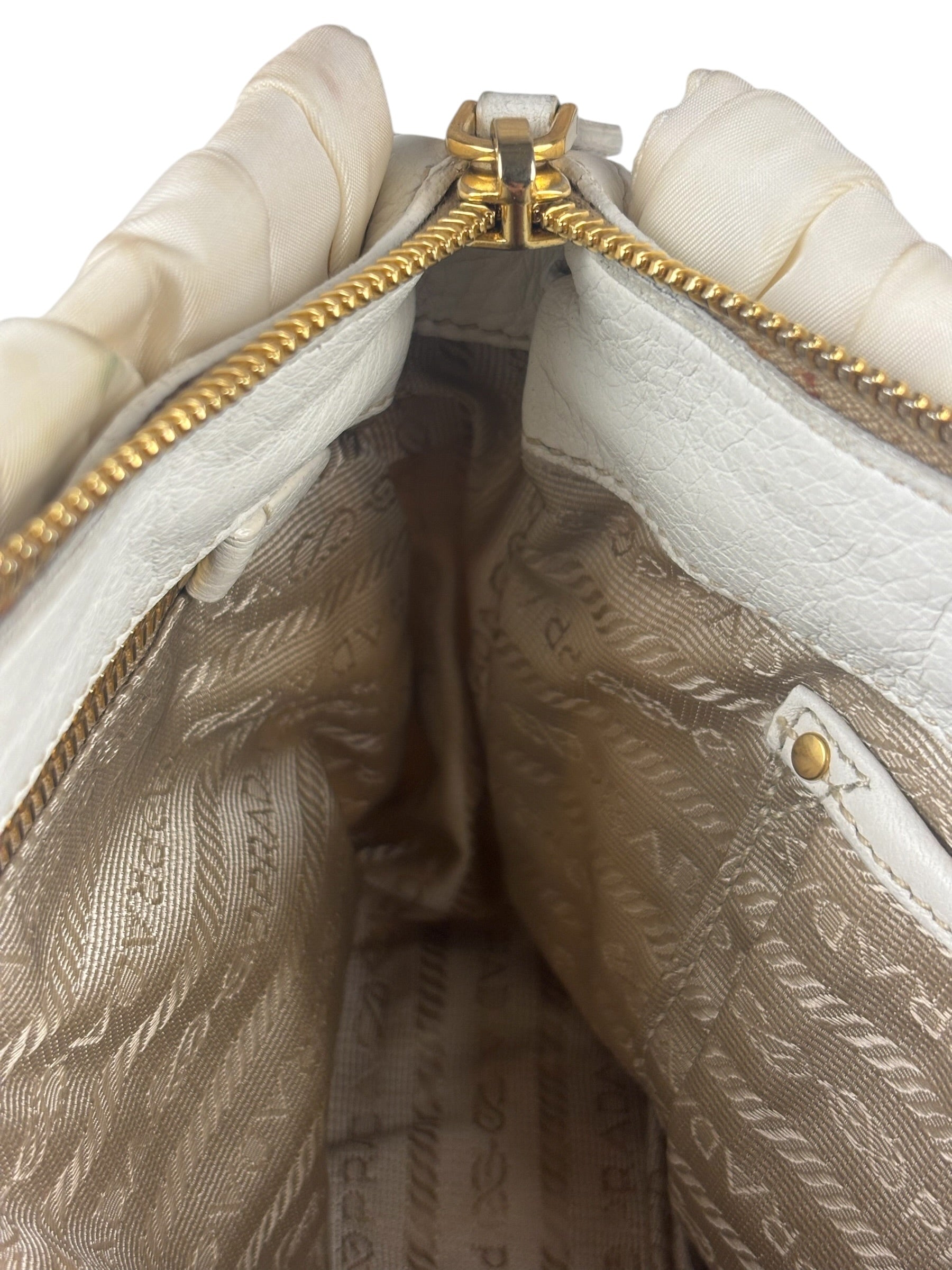 Prada Y2K Ivory Gaufre Nylon Woven Leather 2Way Mini Handbag