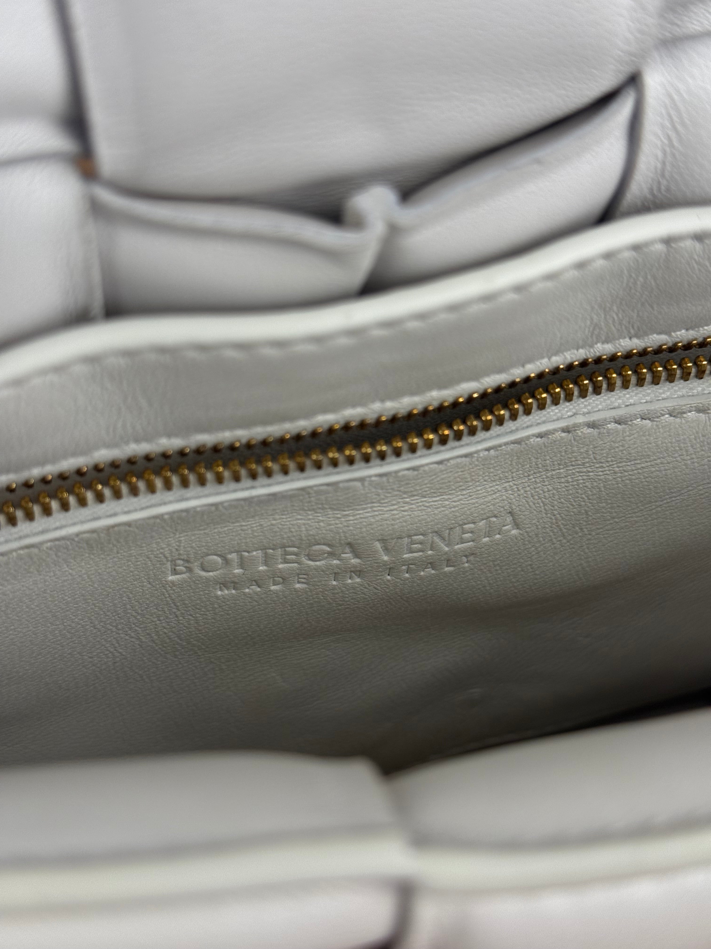 Bottega Veneta White Leather Padded Cassette Chain Bag