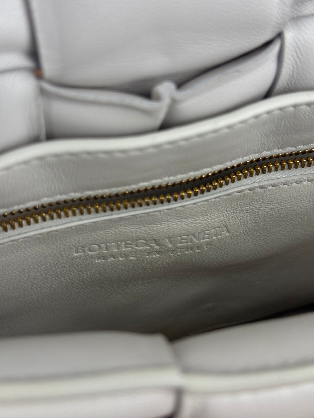 Bottega Veneta White Leather Padded Cassette Chain Bag