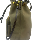 Prada Tan Beige Leather Trim Jaquard Canvas Bucket Bag
