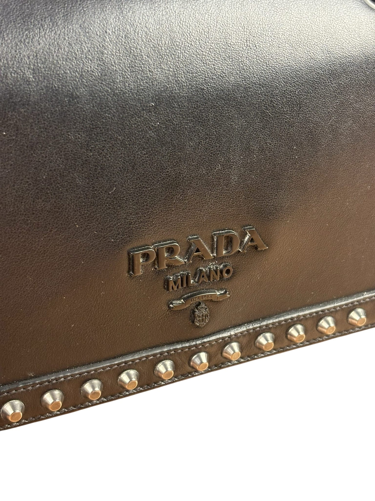 Prada Black Calfskin Studded Glace Flap Bag
