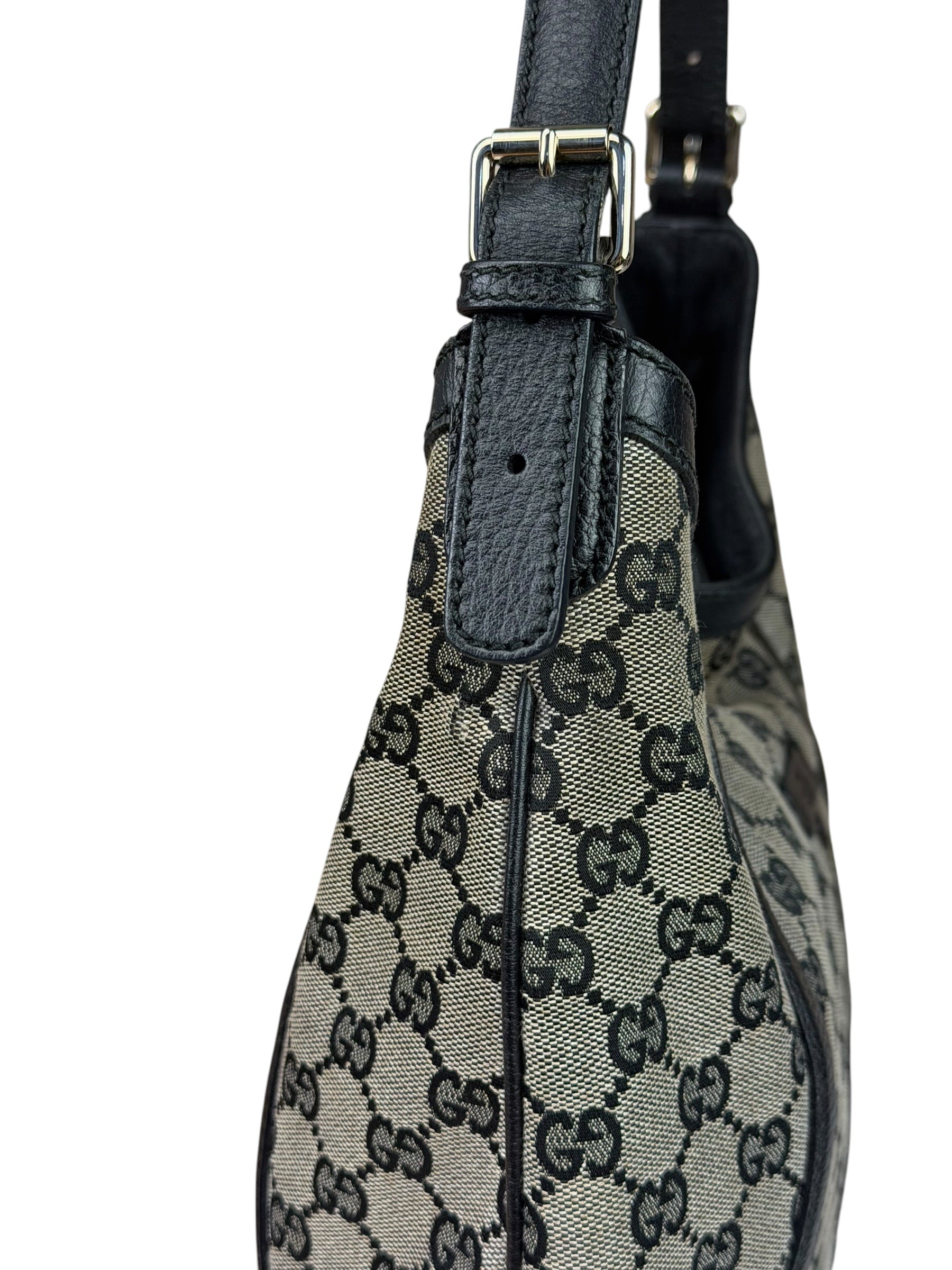 Gucci Black Leather Trim GG Supreme Hobo Bag