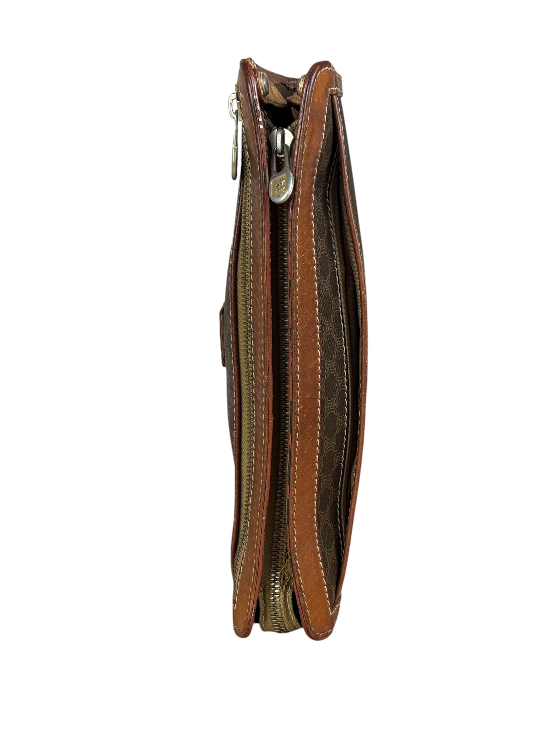 Celine Brown Leather Macadam Clutch
