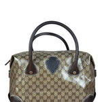 Gucci Vintage GG Coated Canvas Crystal Boston Handbag