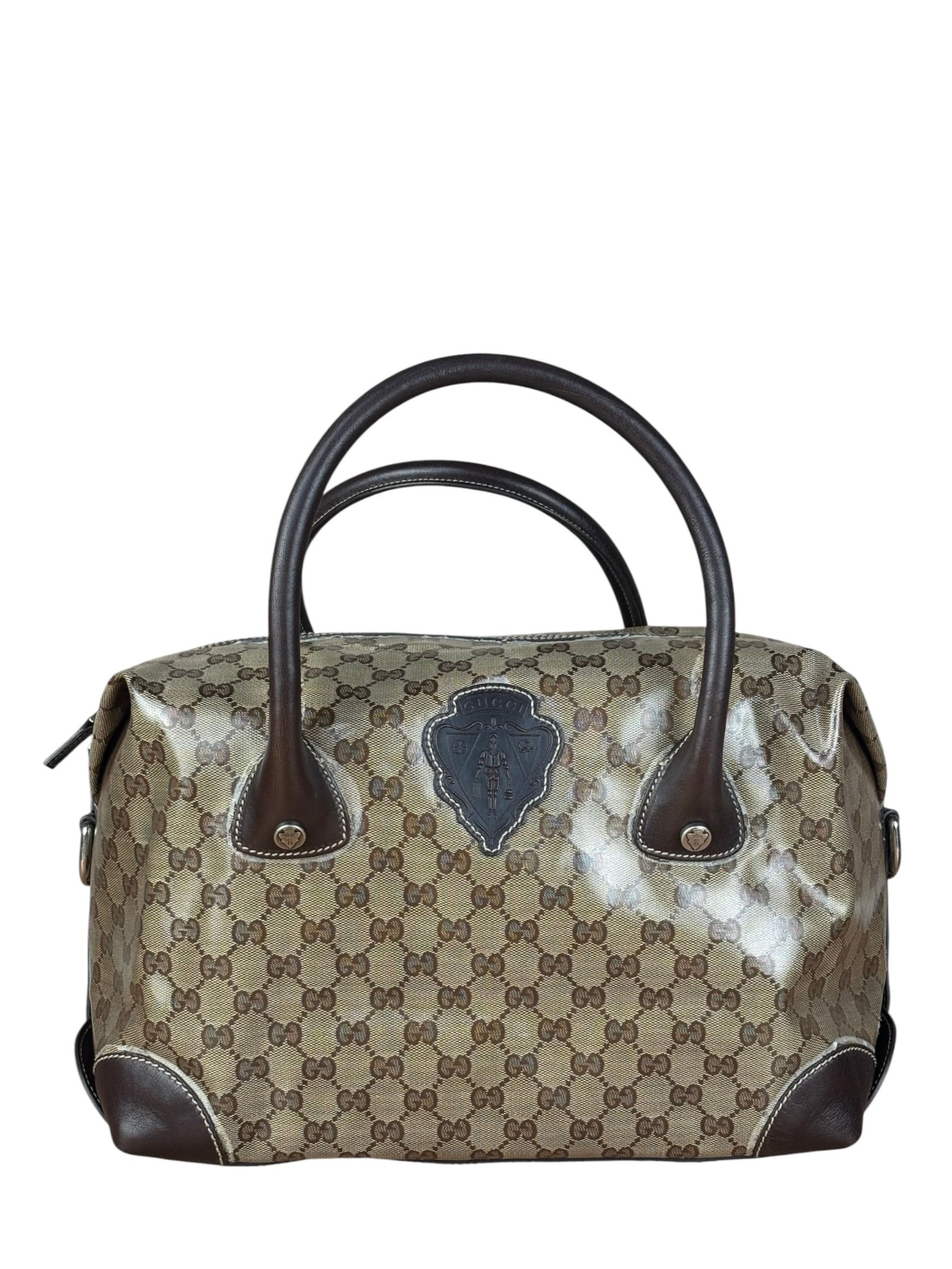 Gucci Vintage GG Coated Canvas Crystal Boston Handbag