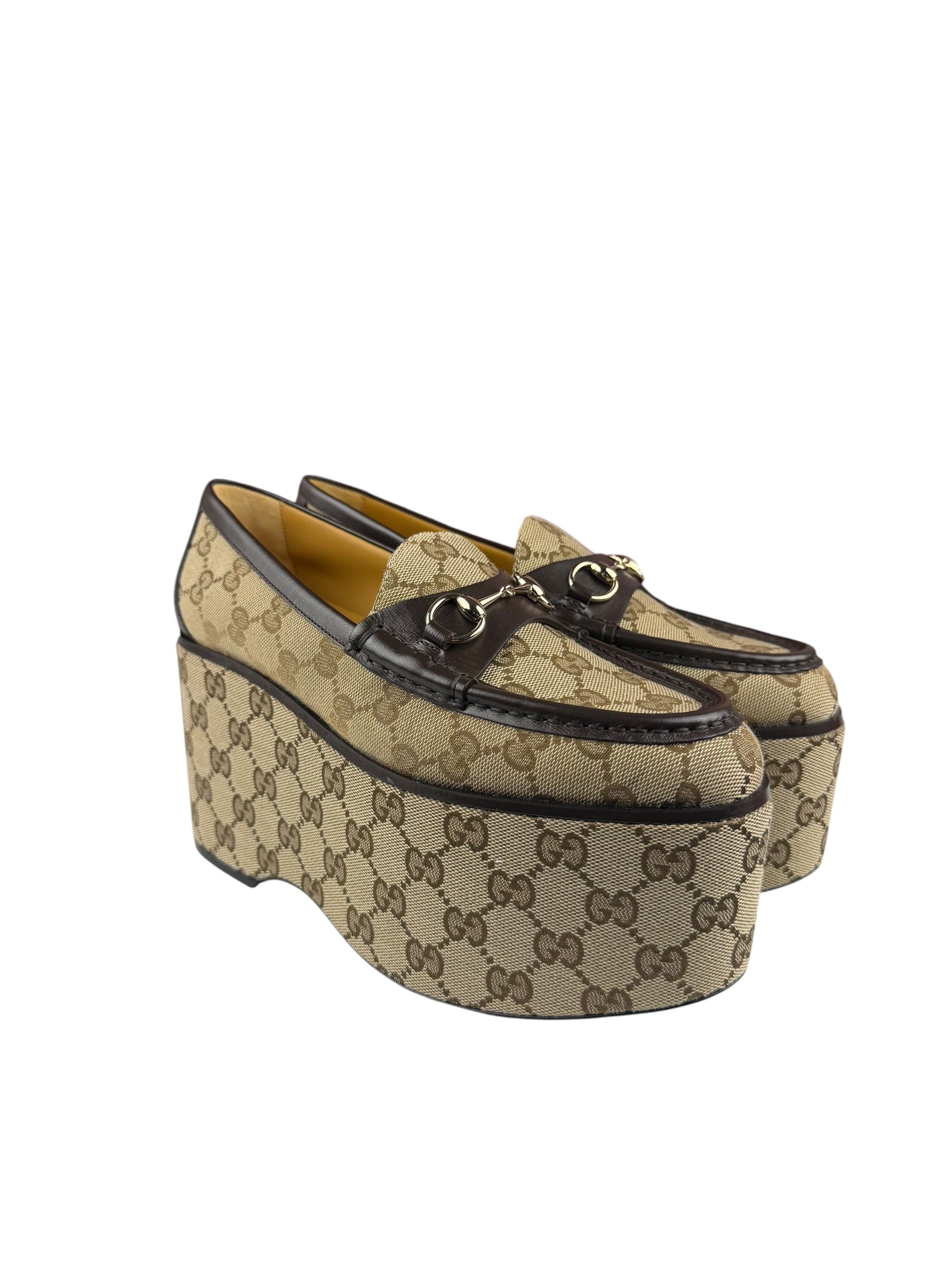 Gucci Horsebit GG Canvas Platform Loafers