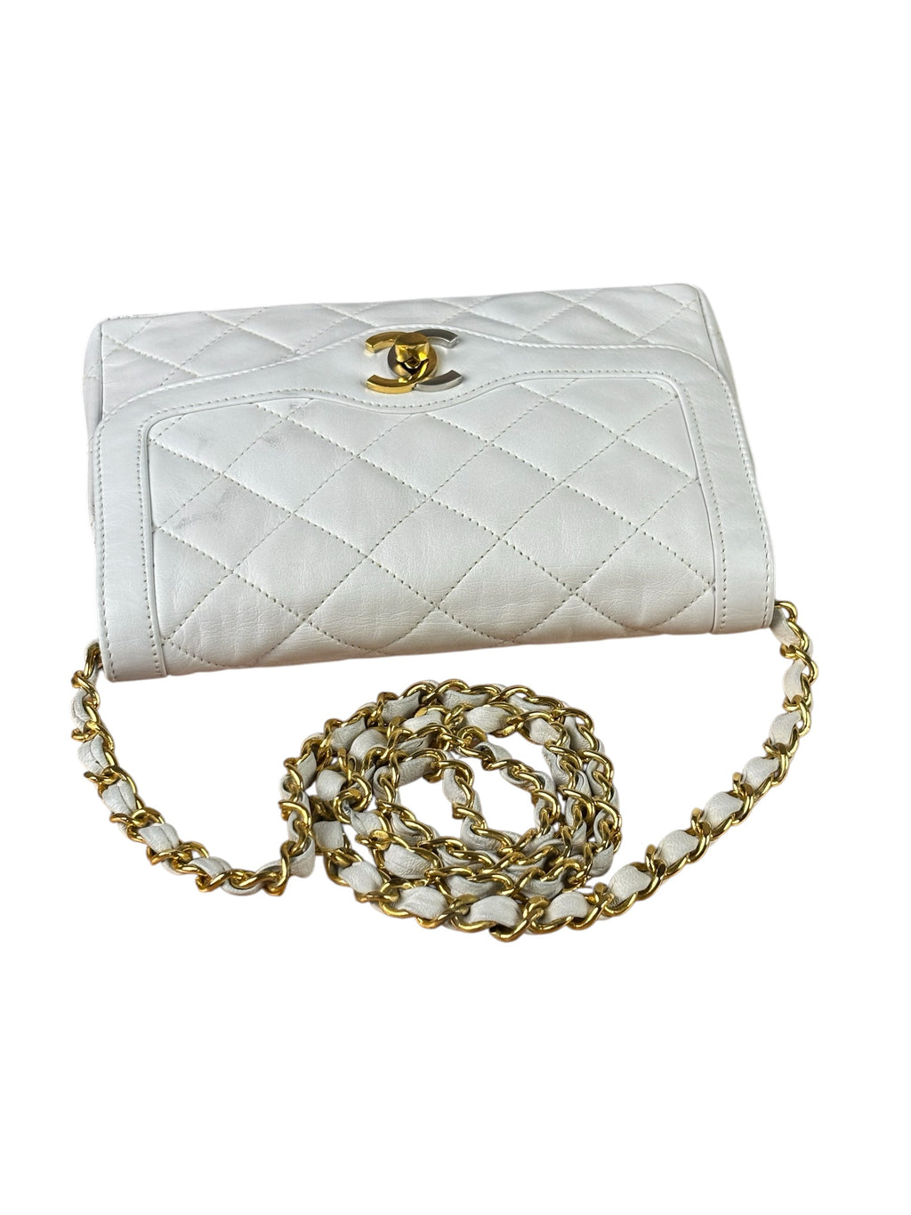 Chanel Vintage White Quilted Leather Flap Bag 1986