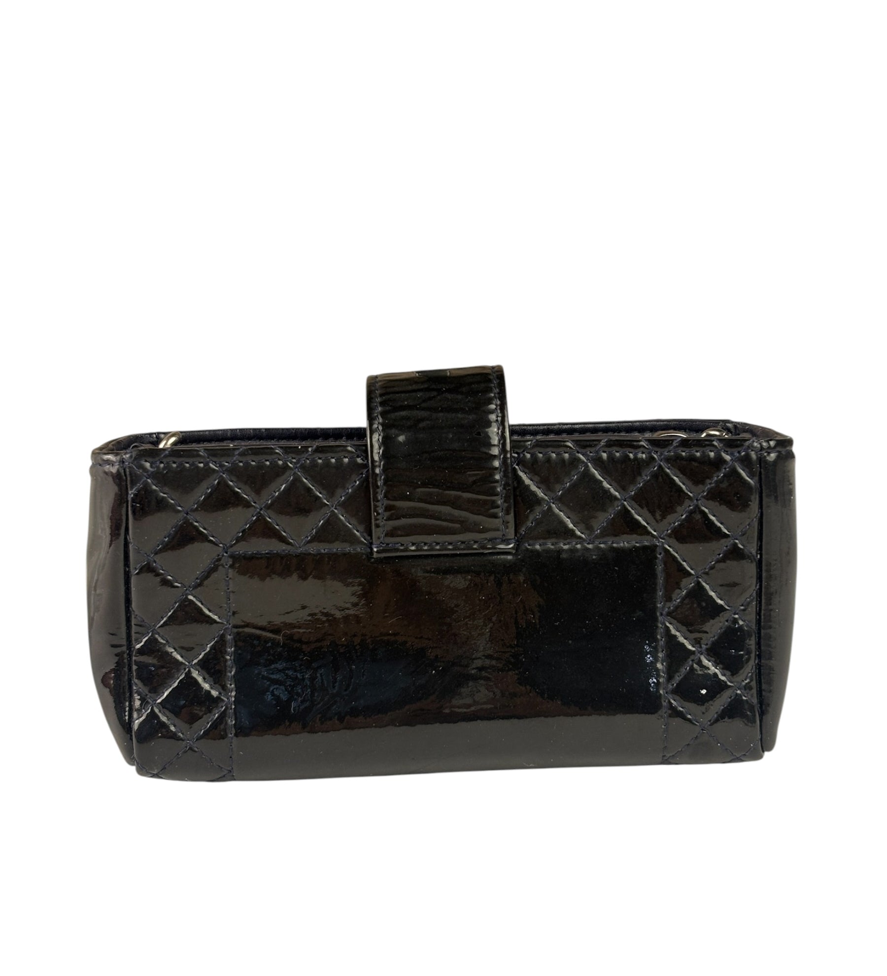 Chanel Navy Patent Leather Matelasse Chain Pouch 2013