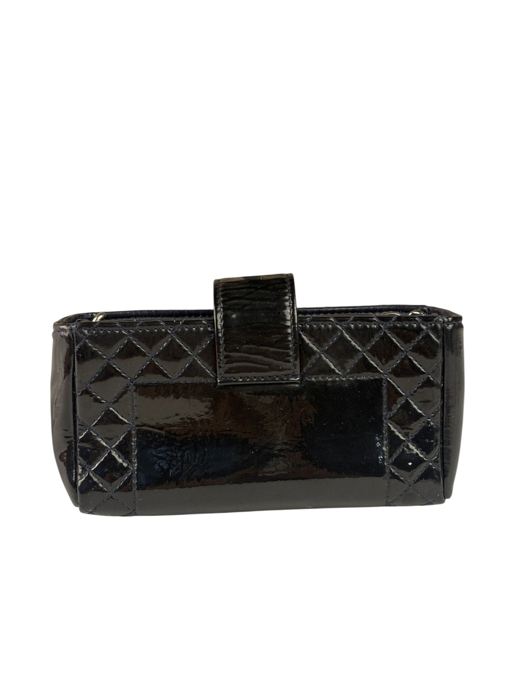 Chanel Navy Patent Leather Matelasse Chain Pouch 2013