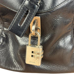 Prada Vintage Black Leather Vitello Drive Perforated Bowling Tote Bag