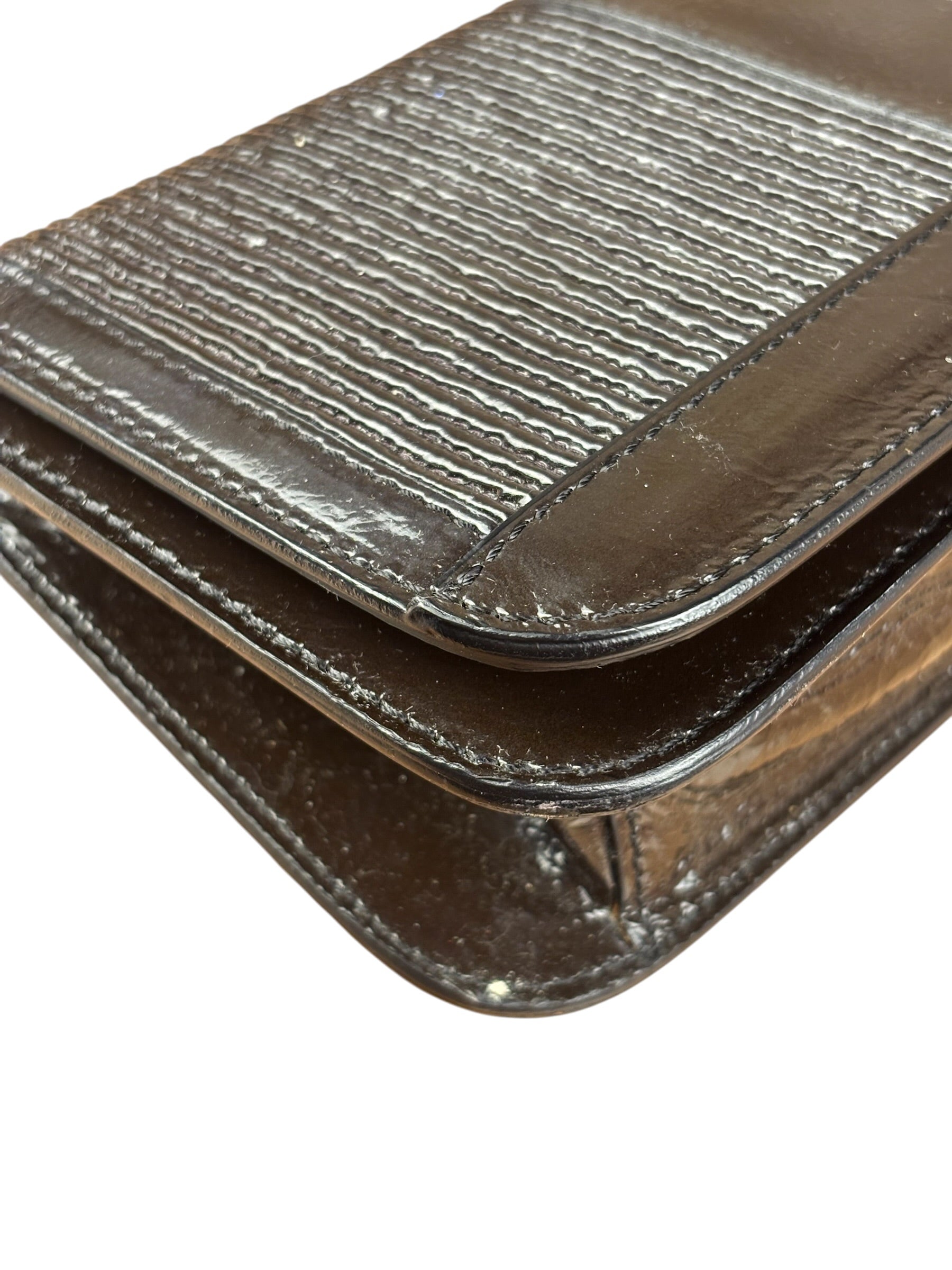 Burberry Vintage Brown Leather Ribbed patent Continental Clutch Wallet