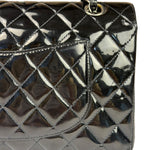 Chanel Black Patent Quilted Leather Double Flap Bag