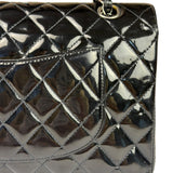 Chanel Black Patent Quilted Leather Double Flap Bag