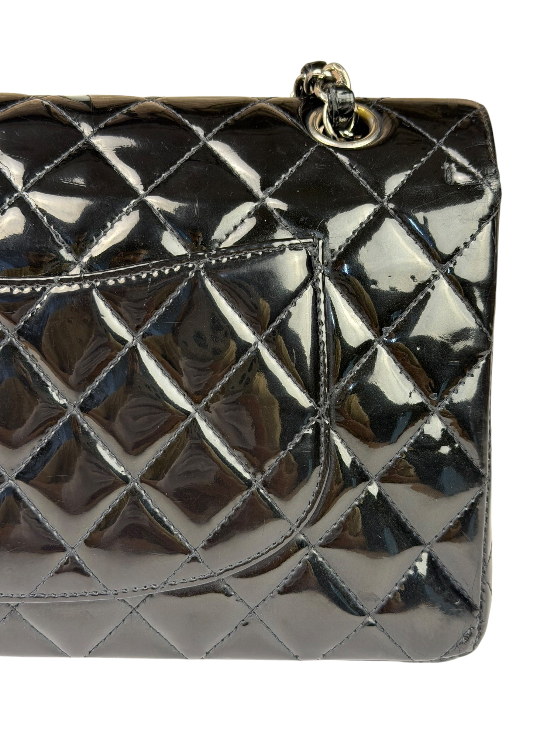 Chanel Black Patent Quilted Leather Double Flap Bag
