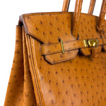 Hermes Birkin 35 Ostrich Leather Handbag Gold Hardware
