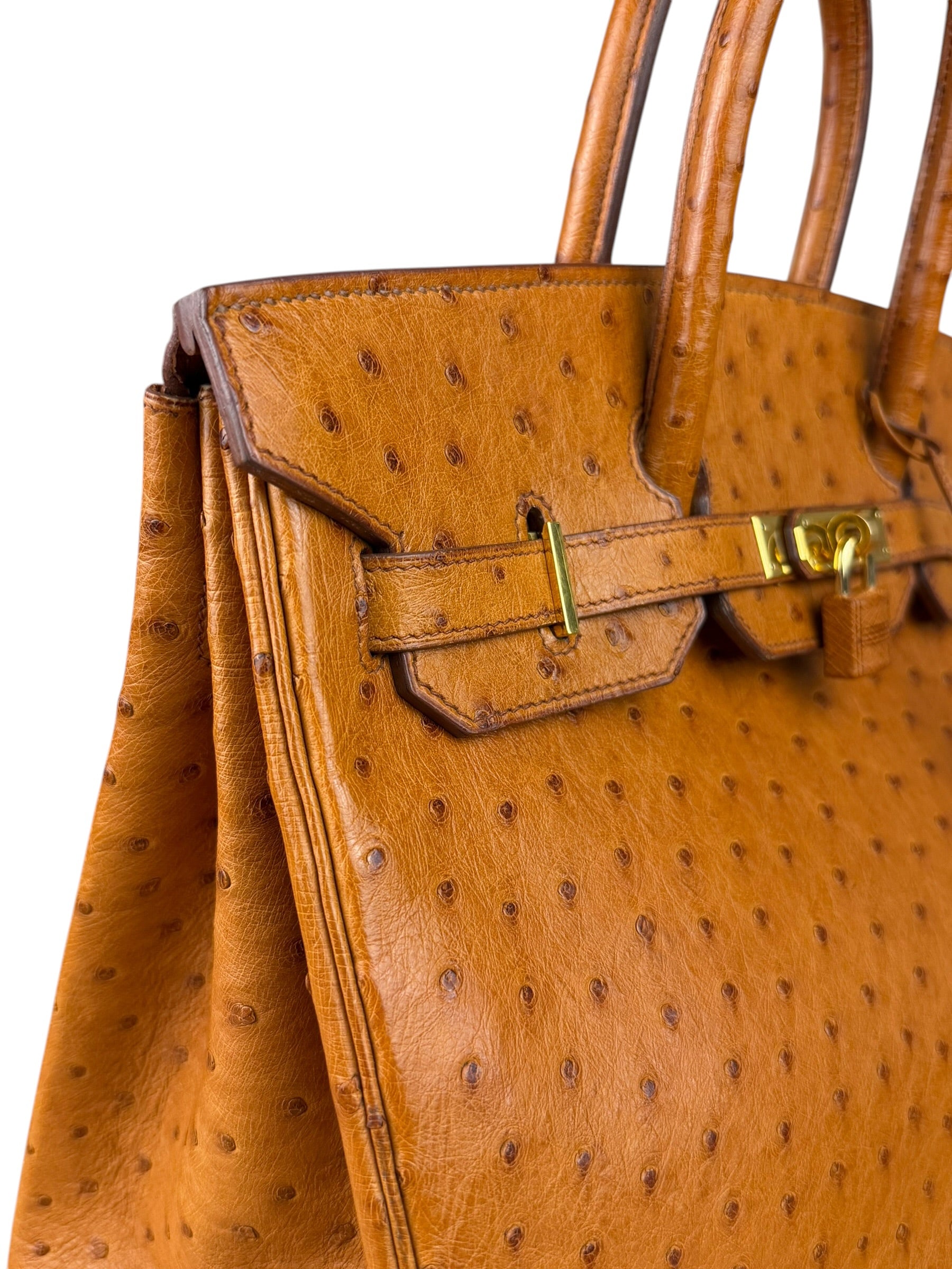Hermes Birkin 35 Ostrich Leather Handbag Gold Hardware