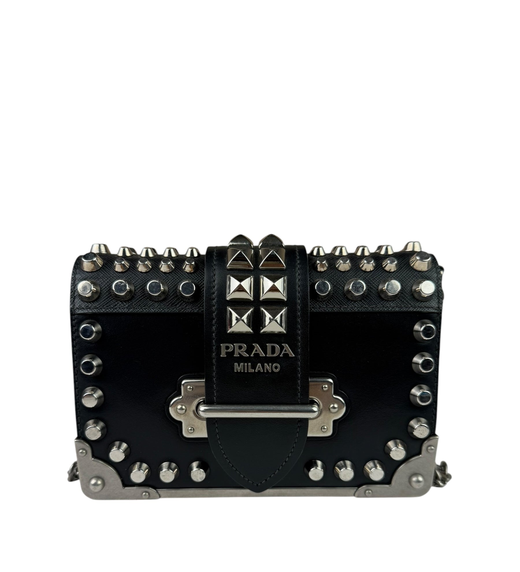 Prada Black Calfskin Studded City Cahier Crossbody Bag