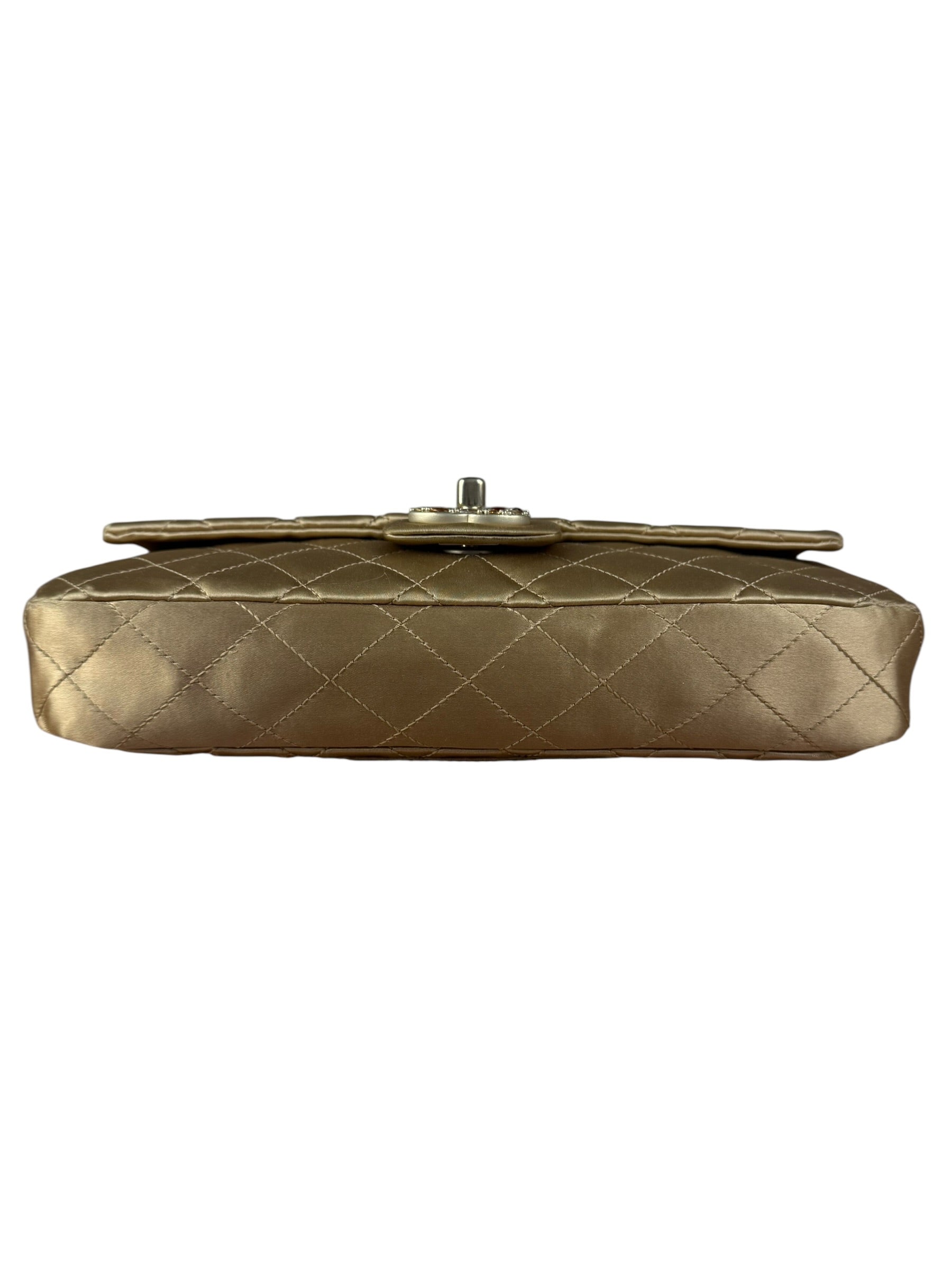 Chanel CC Limited Edition Gold Satin Quilted Flap Bag 2008