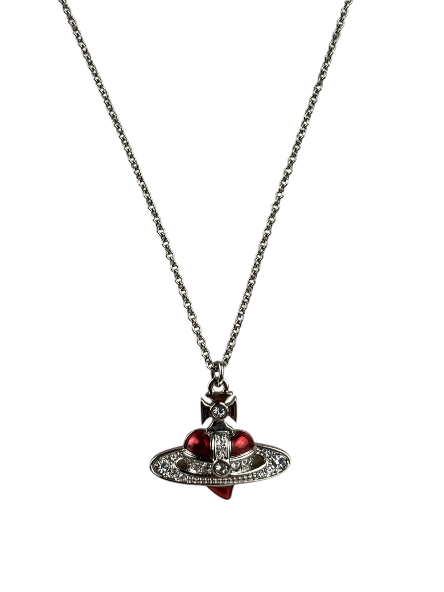 Vivienne Westwood Orb Red Diamante Heart Pendant Necklace