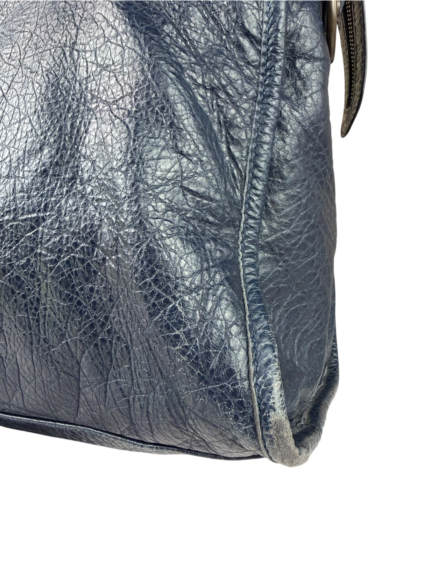 Balenciaga Navy Lambskin Moto Work Two-Way Bag