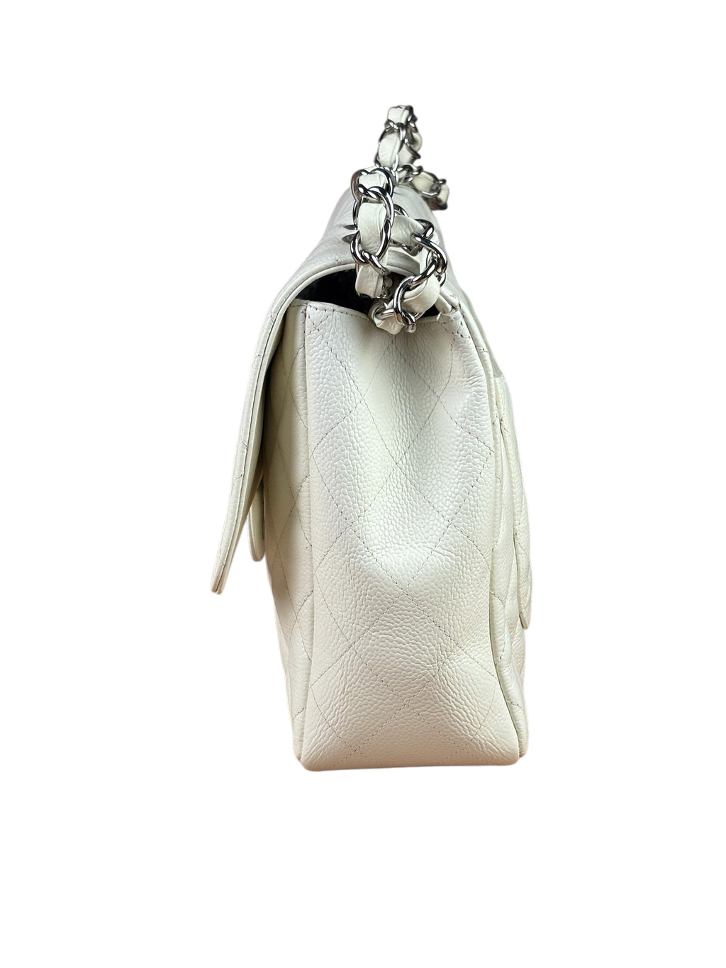 Chanel White Quilted Caviar Large Classic Flap 2005