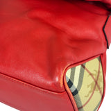Burberry Red Leather Haymarket Check Shoulder Bag