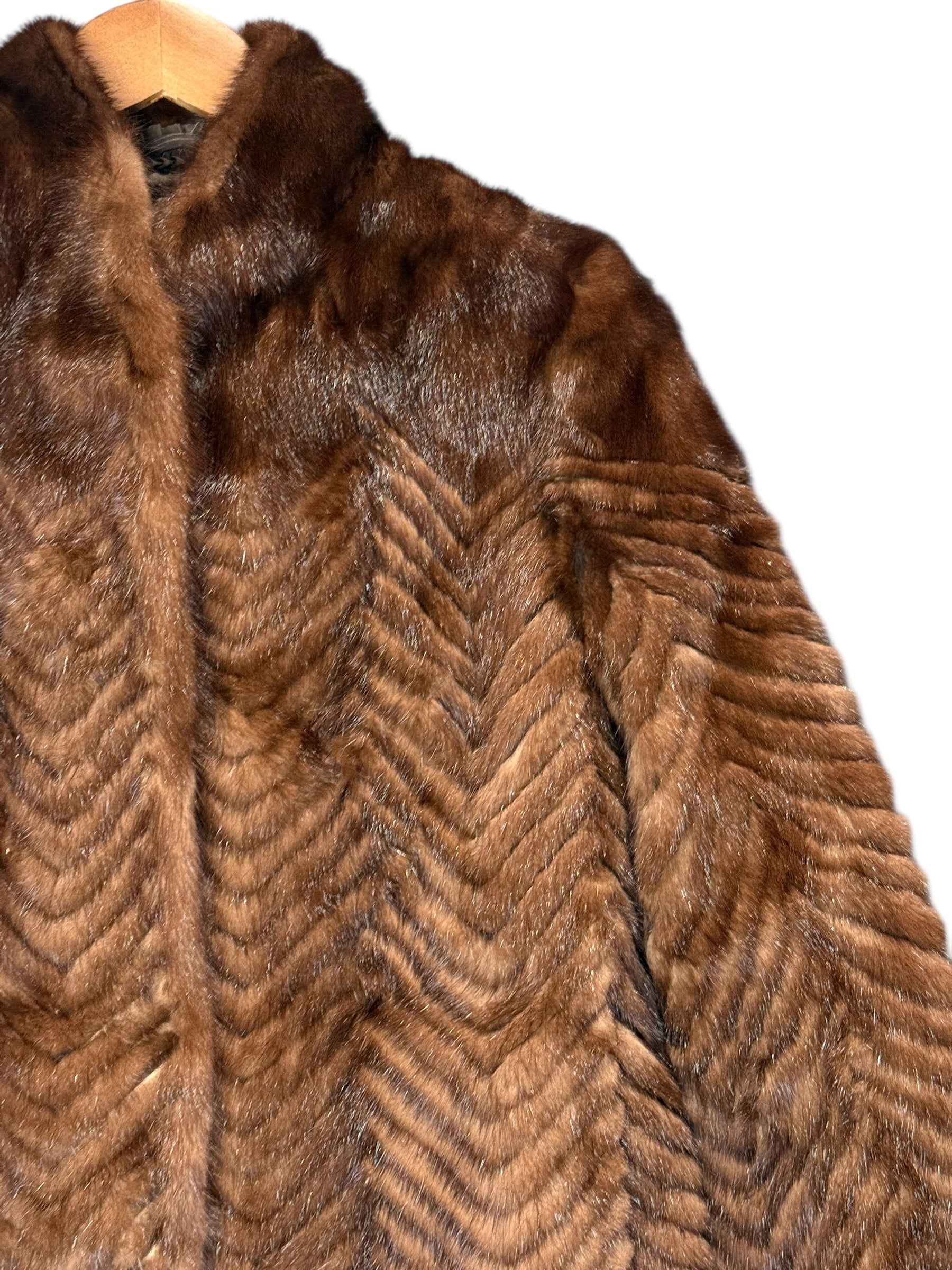 Vintage Brown Chevron Mink Fur Coat