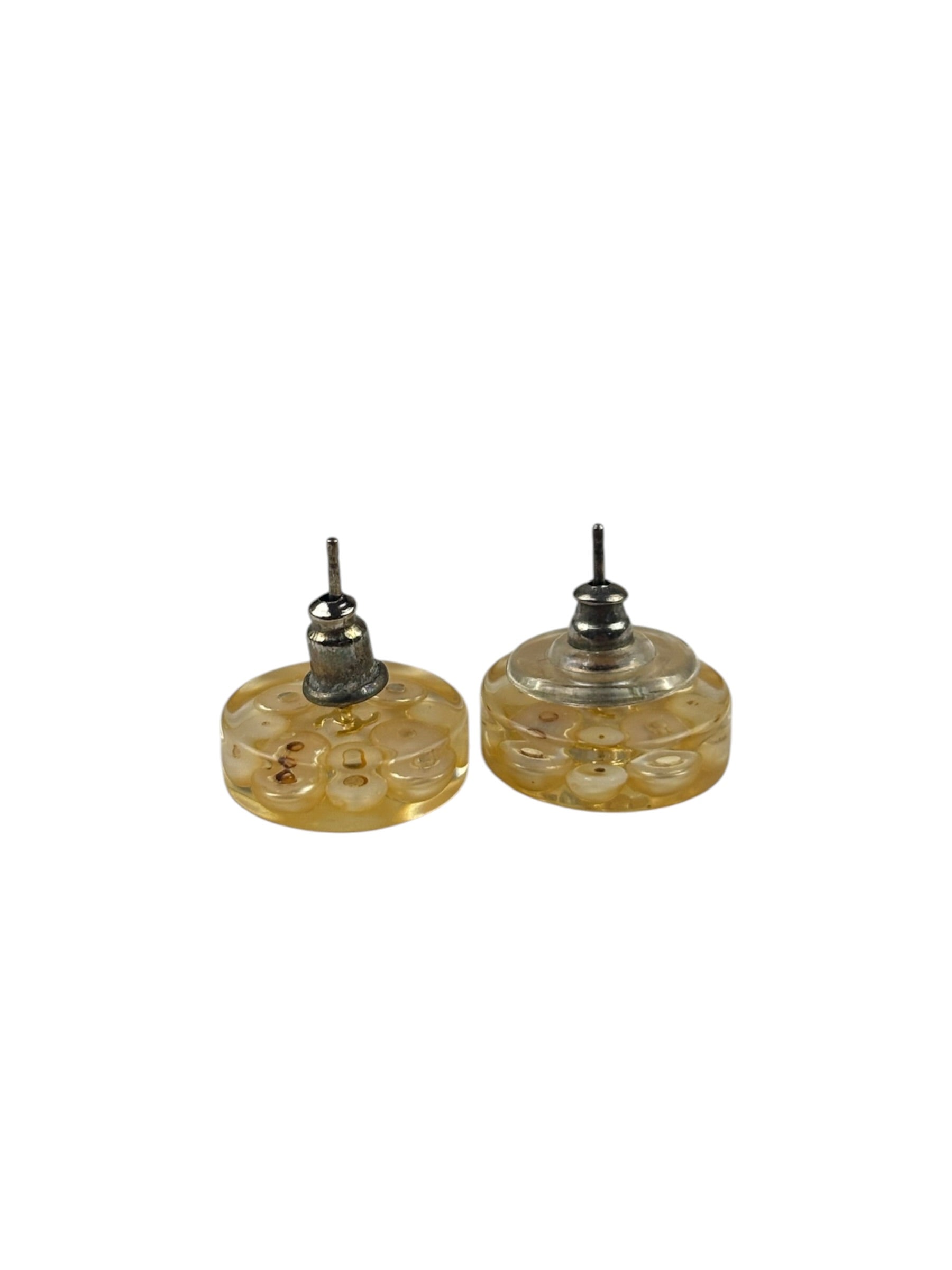 Chanel Vintage CC Clear Resin Faux Pearl Earrings