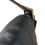 Fendi Vintage Black Leather Double Flap Baguette