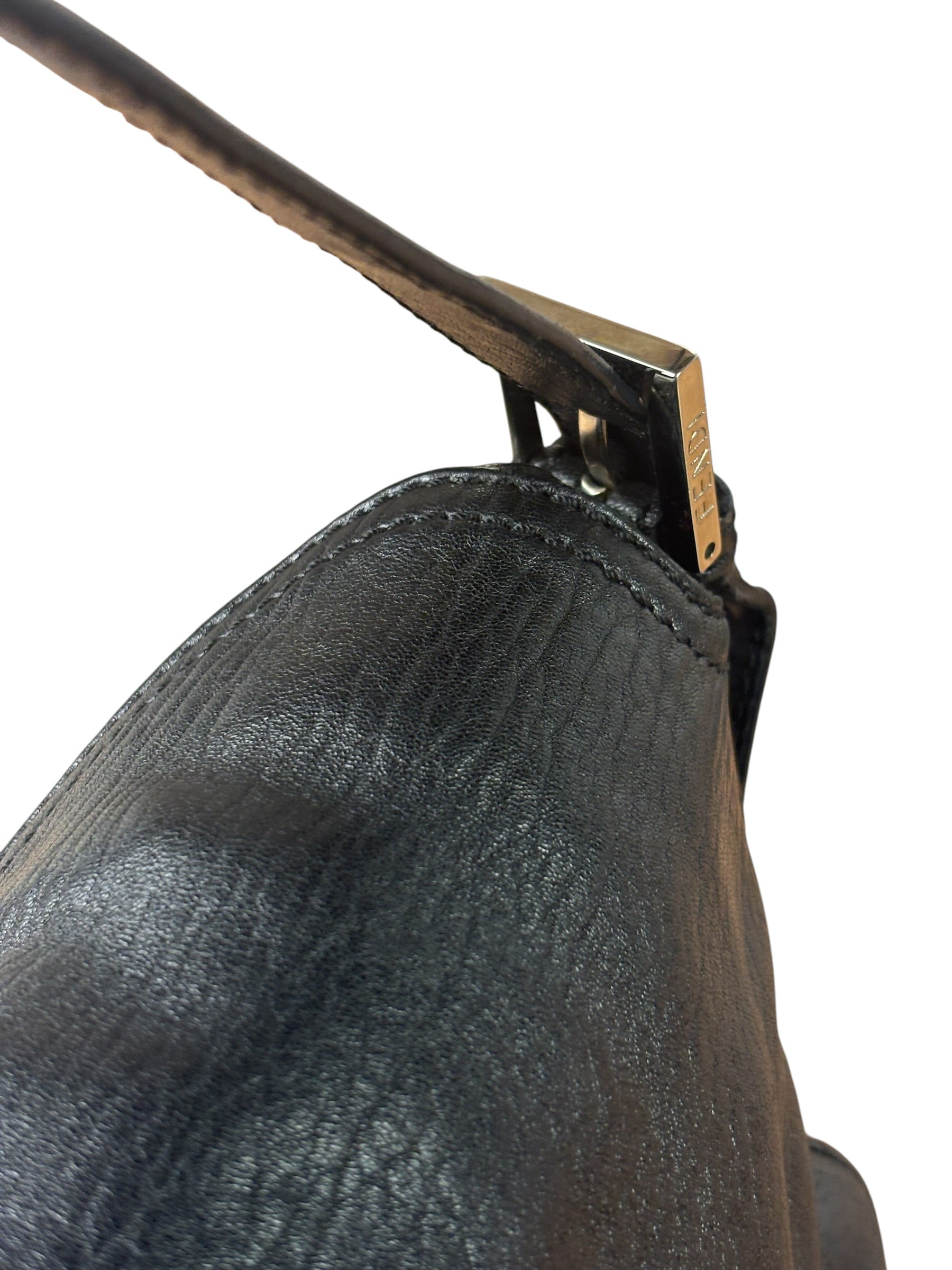 Fendi Vintage Black Leather Double Flap Baguette