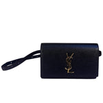 Yves Saint Laurent Black Pebbled Leather Wallet On Chain