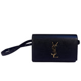 Yves Saint Laurent Black Pebbled Leather Wallet On Chain