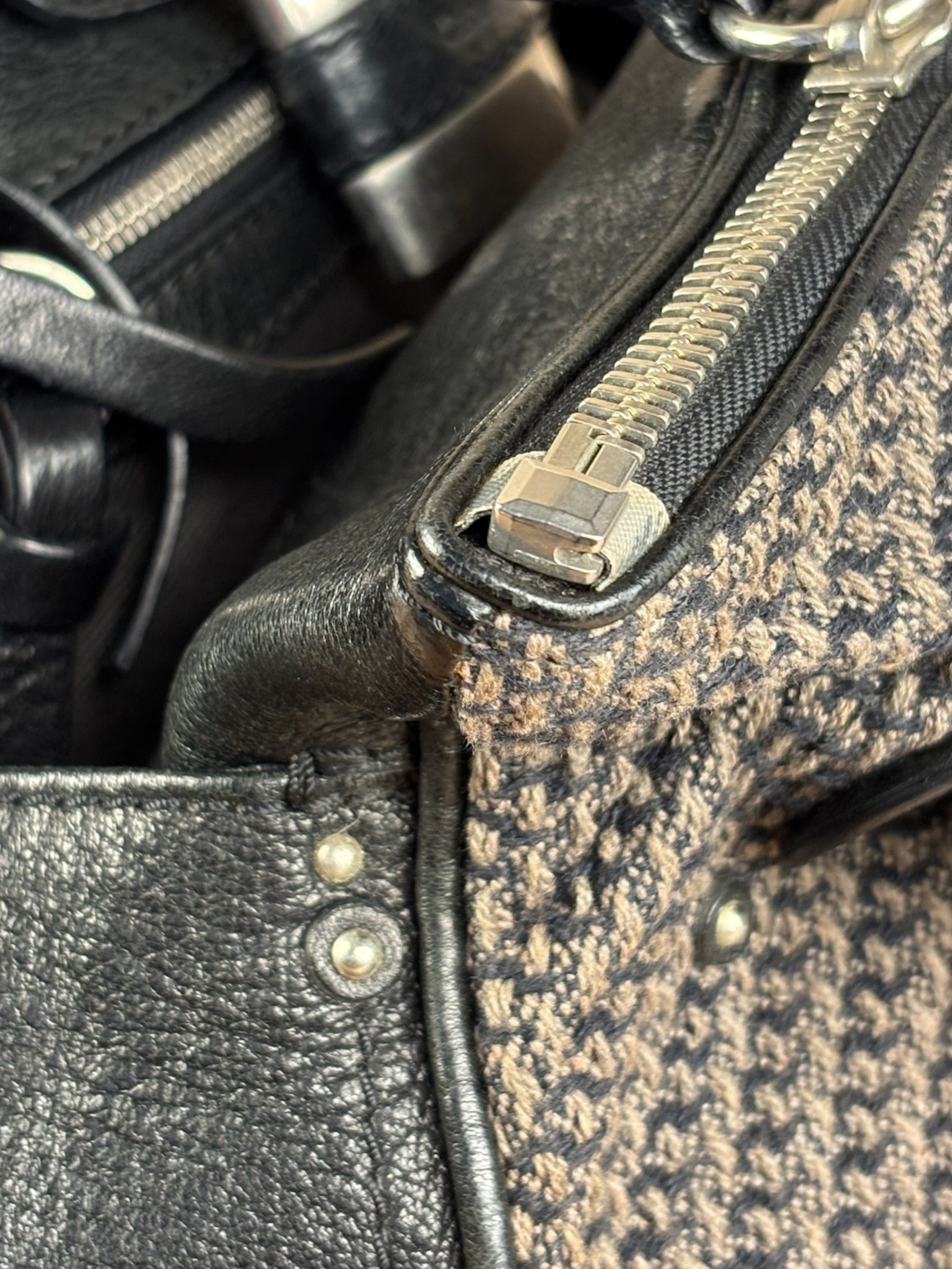 Chloe Black Tweed Leather Paddington Shoulder Bag