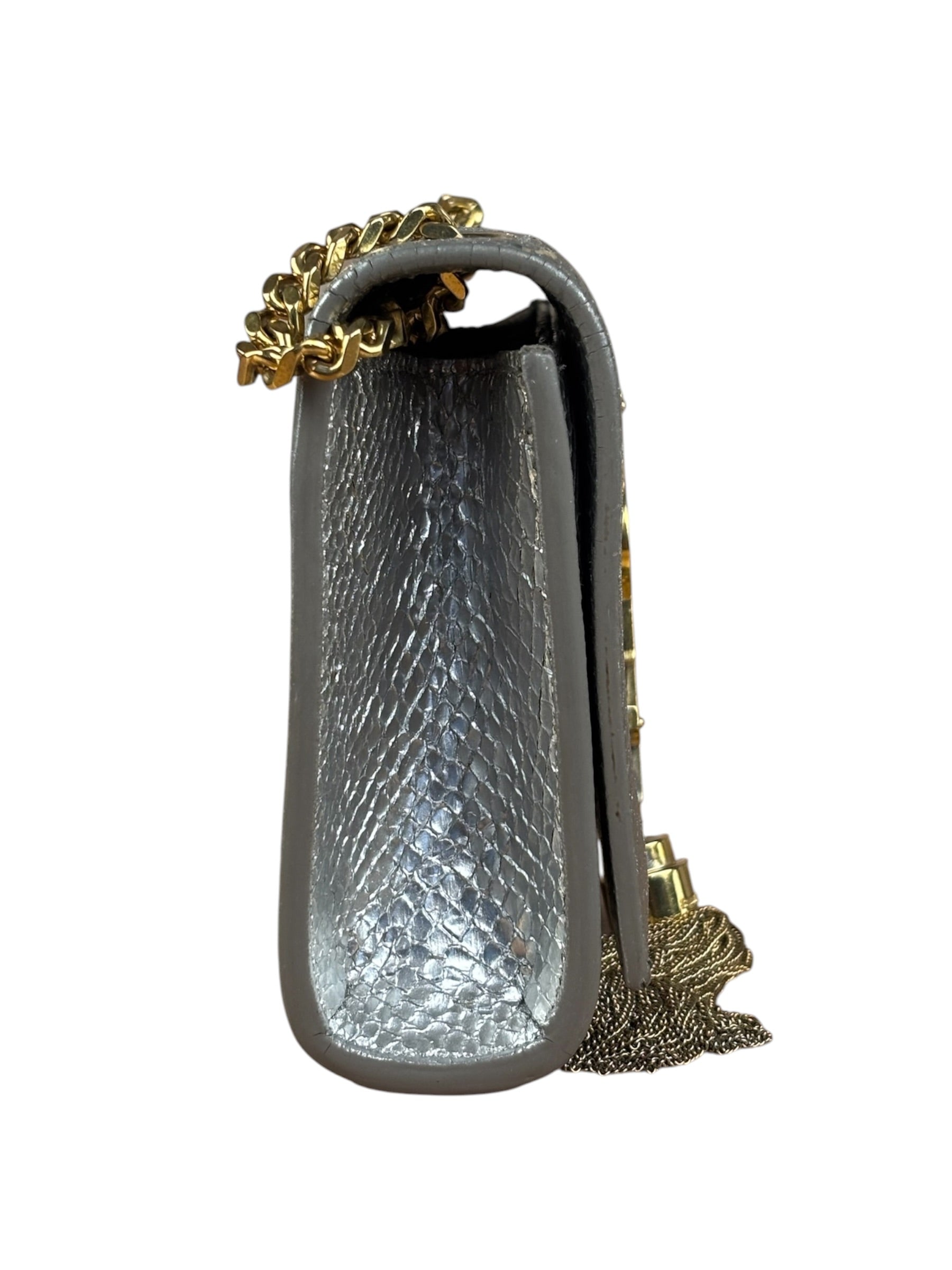 Yves Saint Laurent Metallic Silver Leather Kate Small Tassel Shoulder Bag