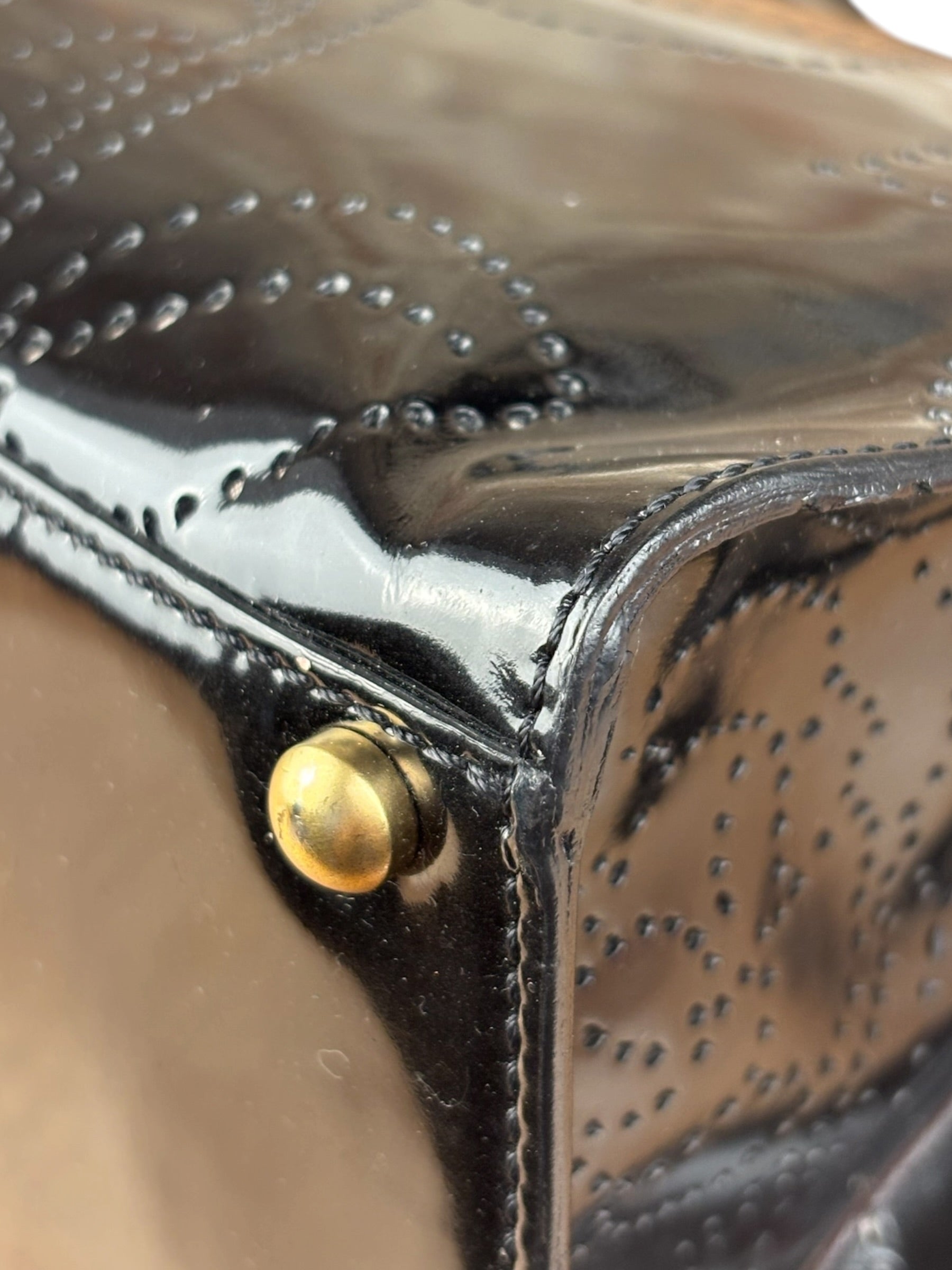 Chanel Black Patent Leather Perforated Camellia Tote Bag 2003
