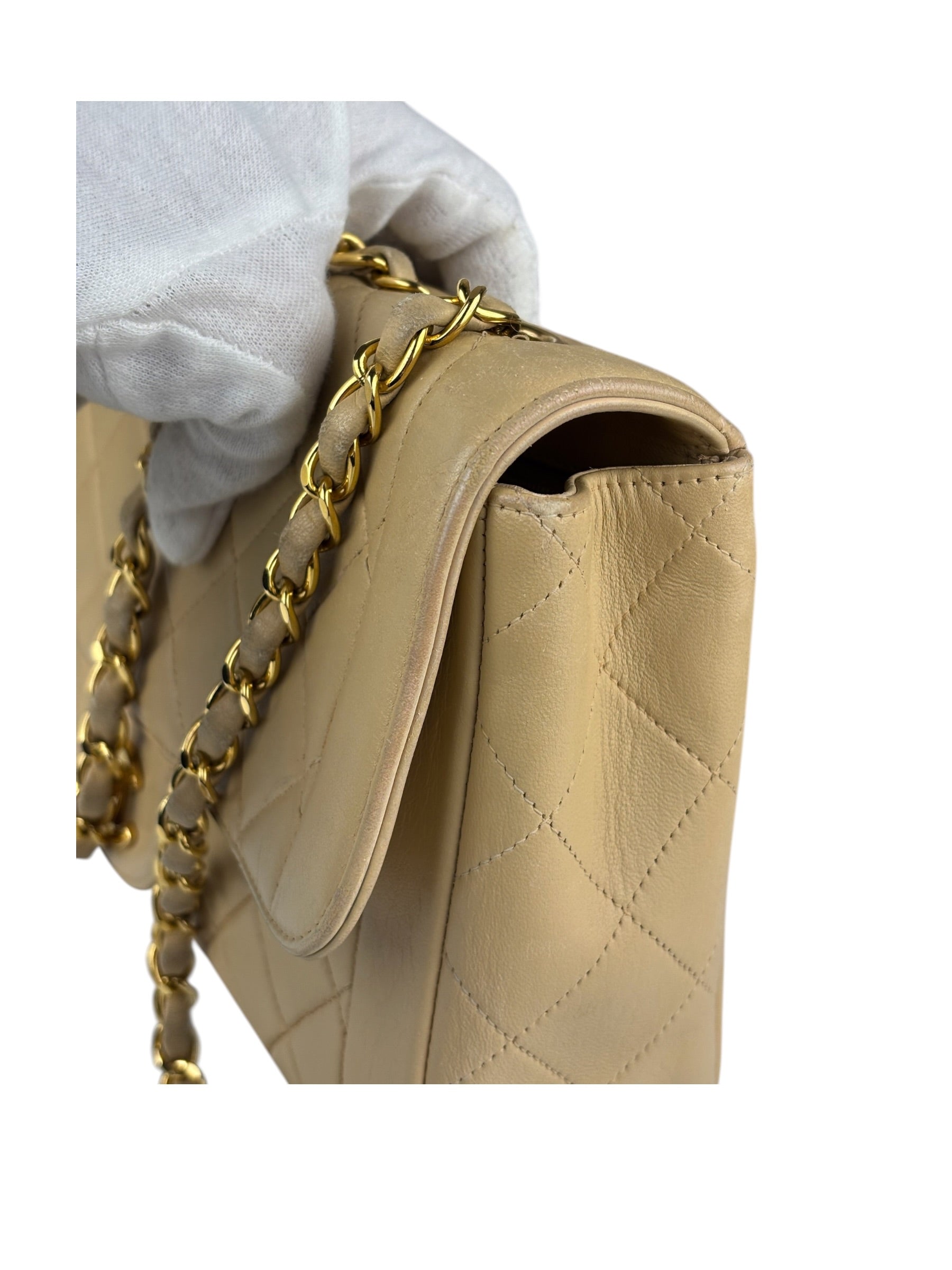 Chanel Vintage Beige Clair Quilted Leather Classic Flap Shoulder Bag 1955