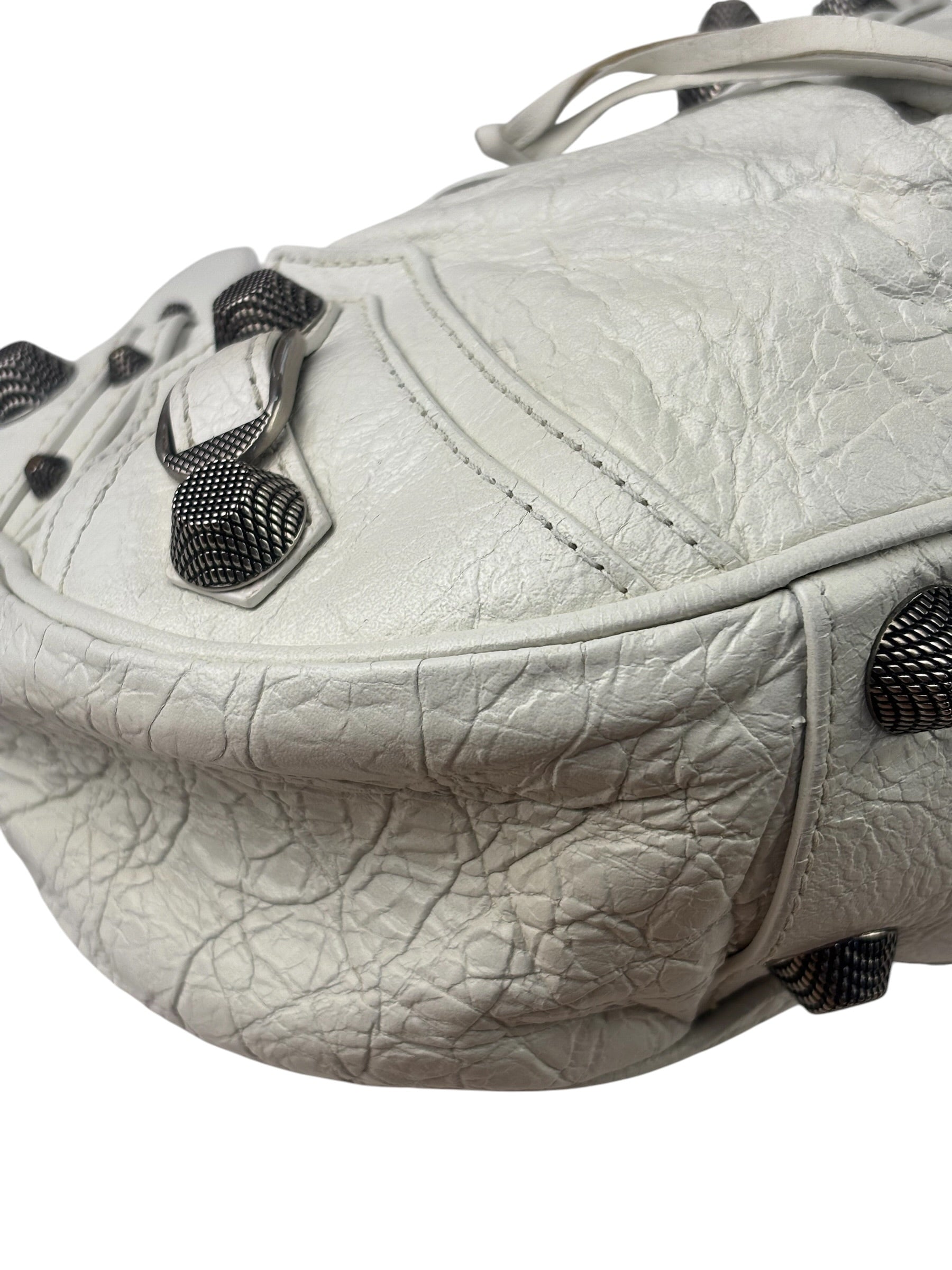 Balenciaga White Lambskin Le Cagole Shoulder Bag