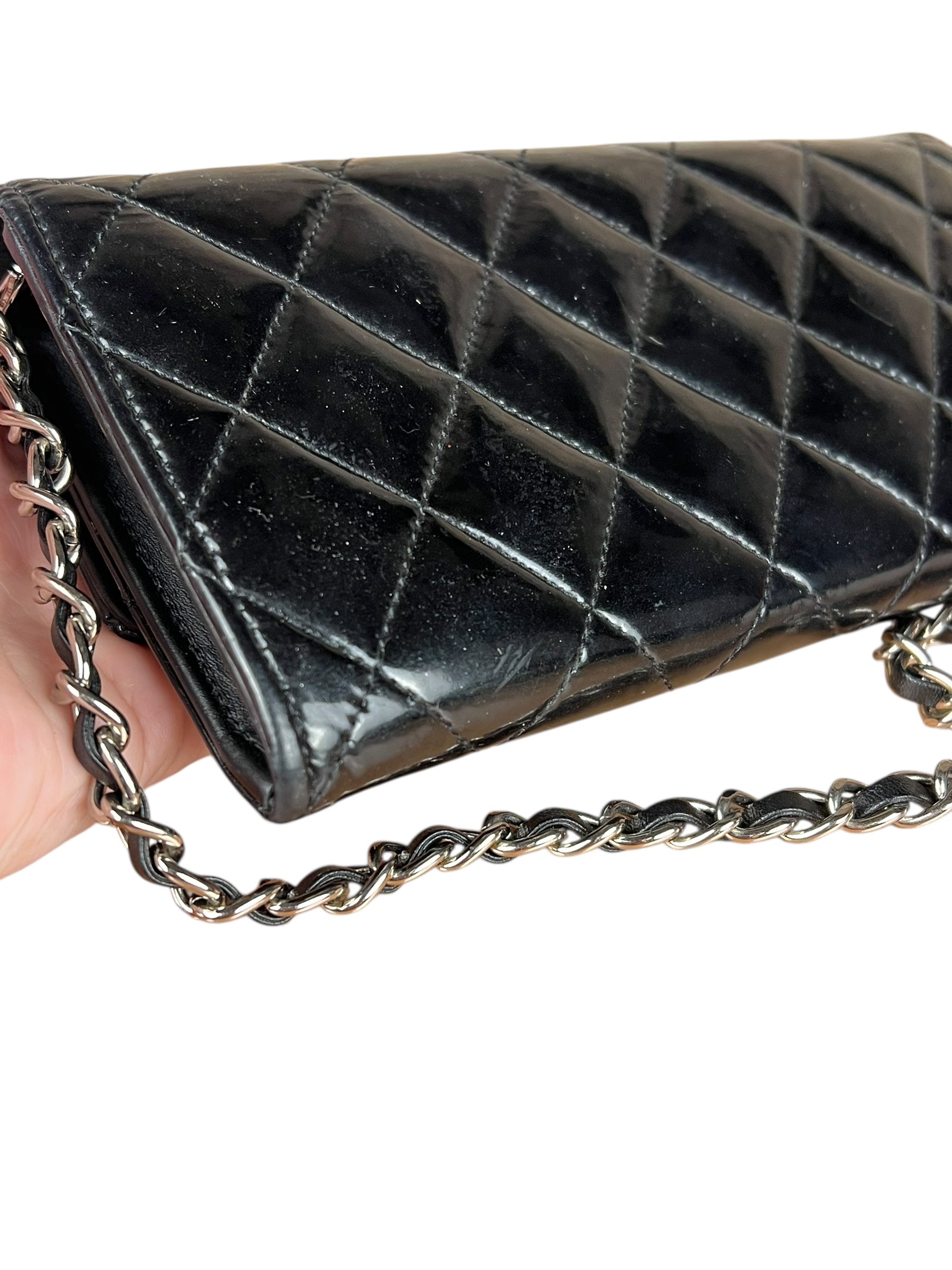 Chanel Black Patent Leather Wallet on Chain 2014