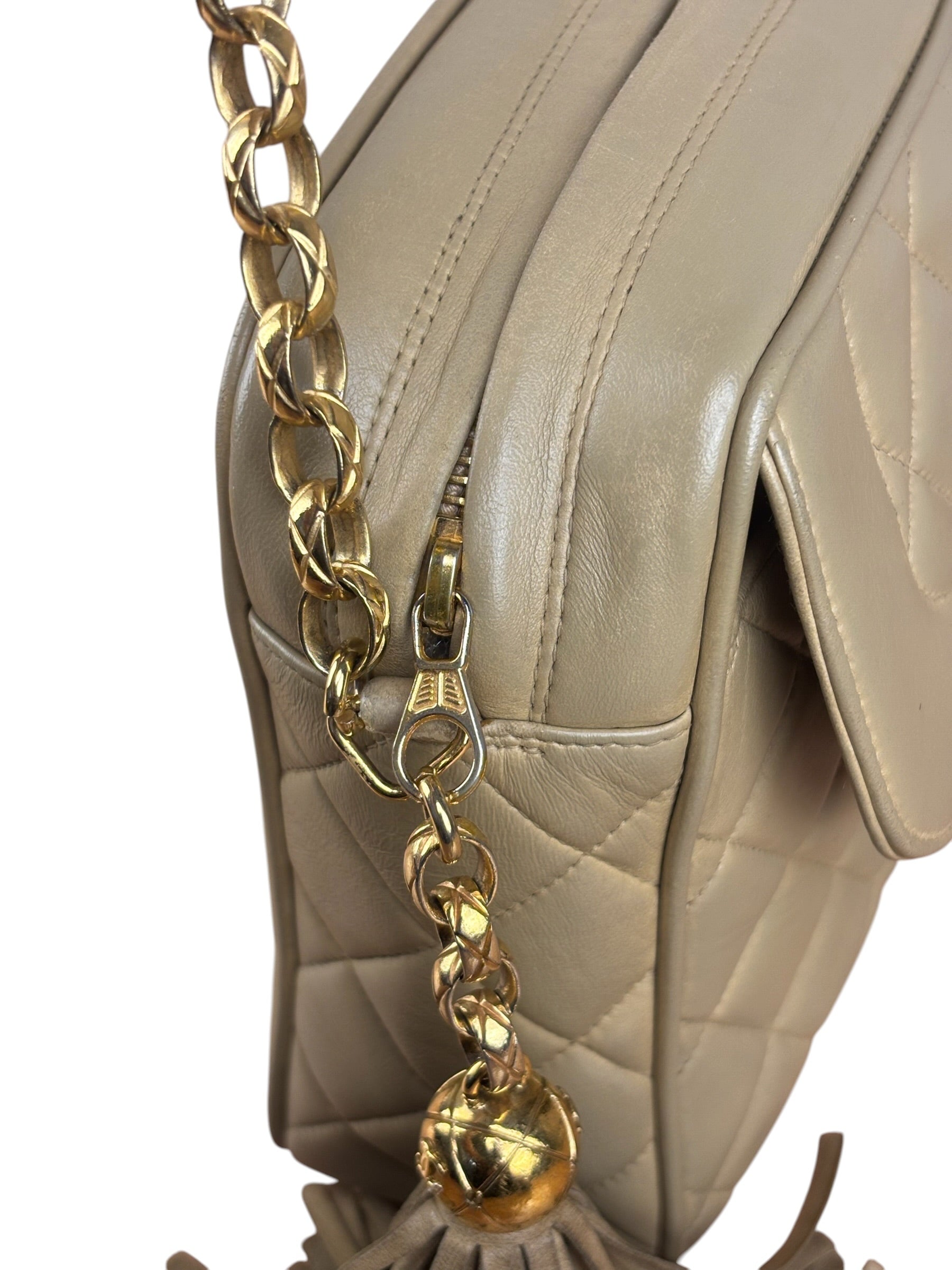 Chanel Tan Brown Quilted Leather Flap Chain Camera Bag