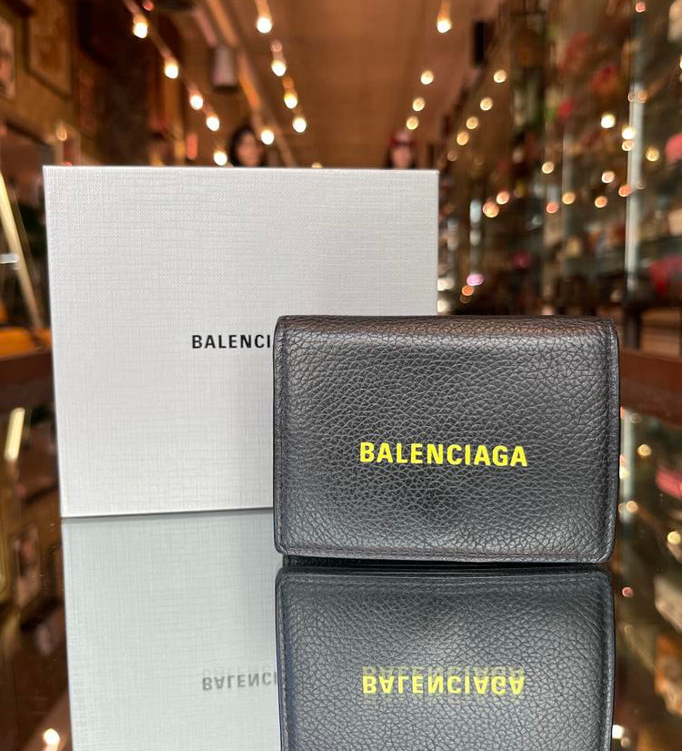 Balenciaga Black Neon Logo Compact Wallet