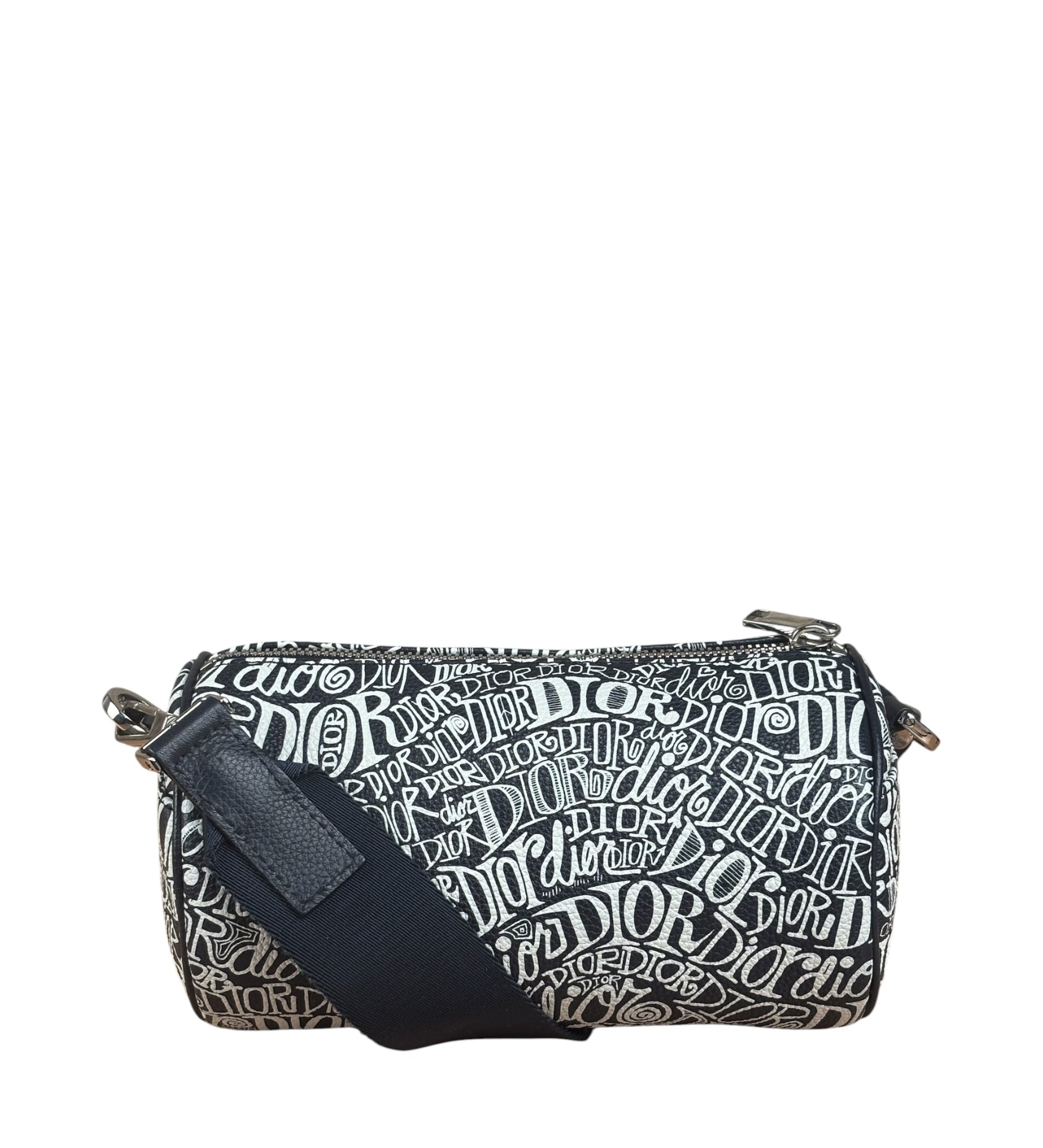 Dior Black/White Shawn Stussy Curvy Script Roller Bag