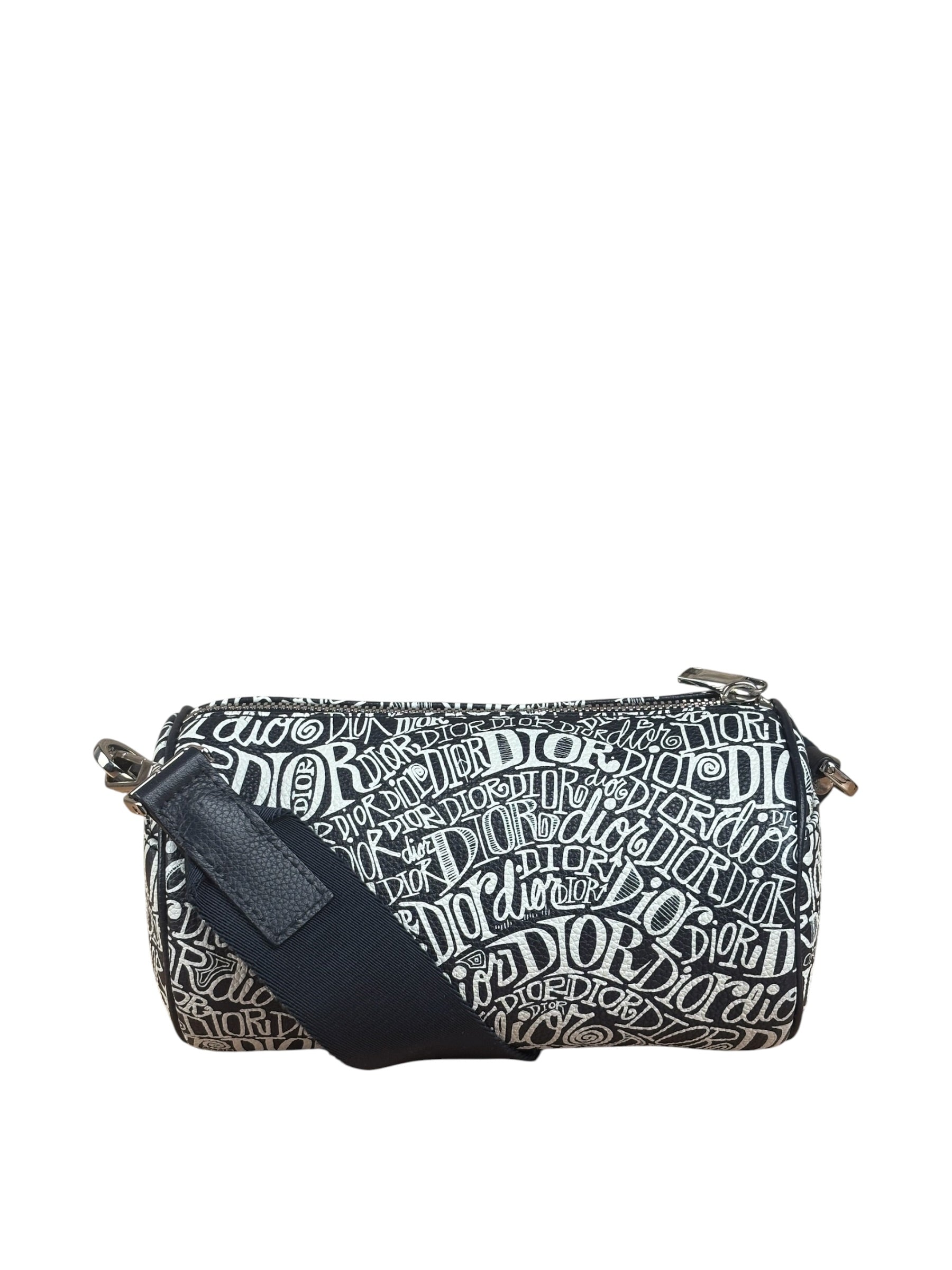Dior Black/White Shawn Stussy Curvy Script Roller Bag