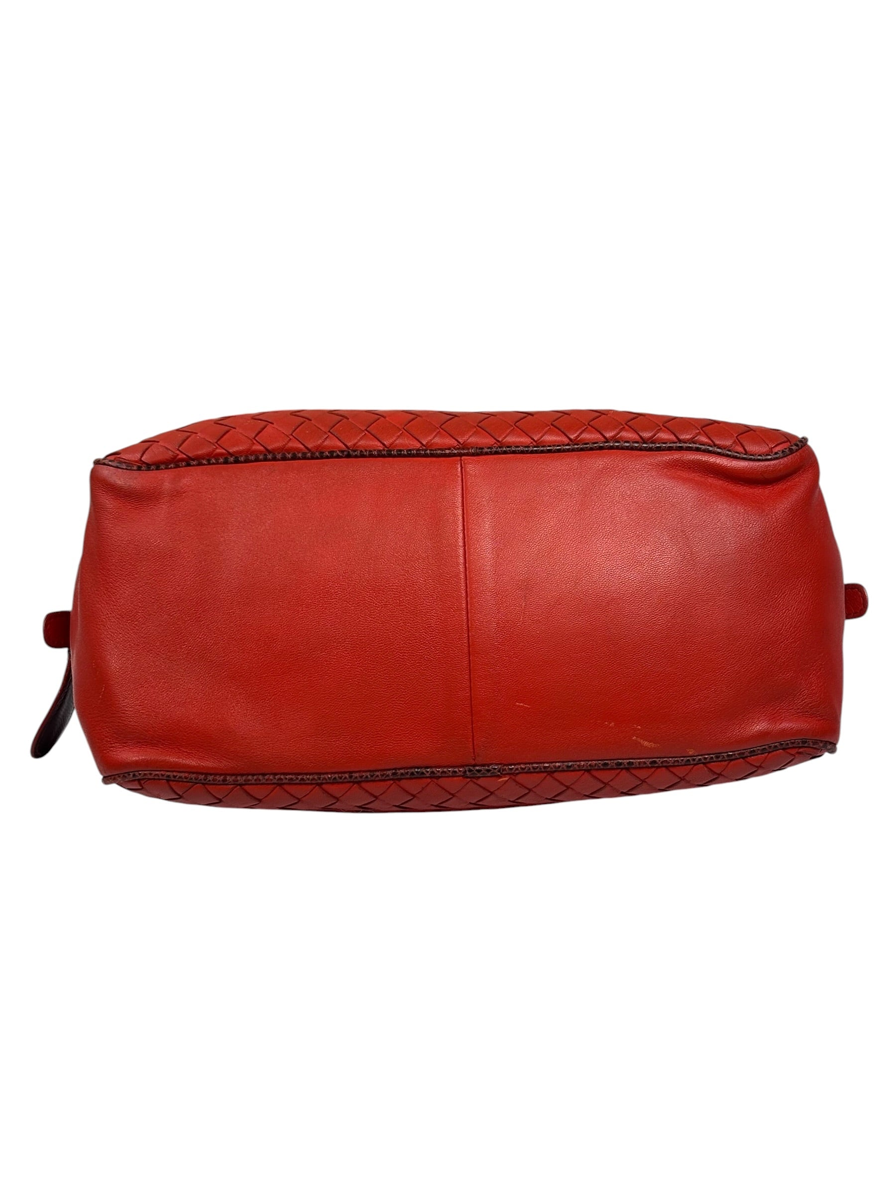 Bottega Veneta Red Lambskin/Lizard Intrecciato Shoulder Bag