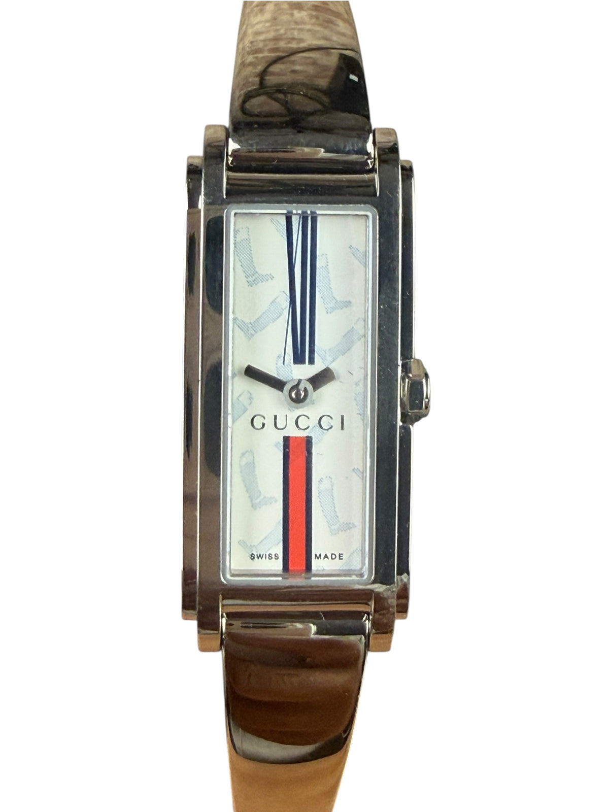 Gucci 109 White Red Blue Dial Horsebit Bangle Band