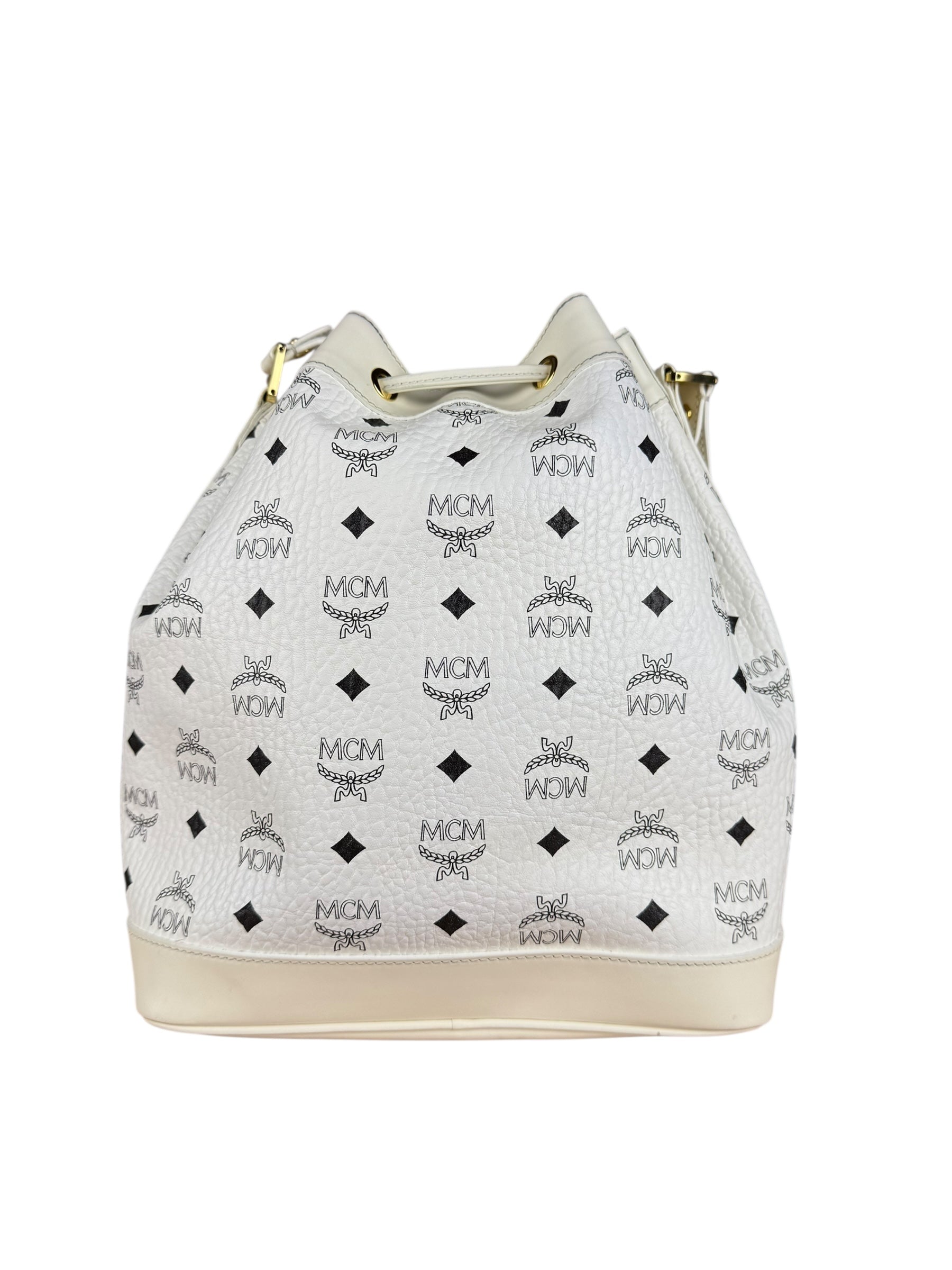 MCM Monogram White Bucket Shoulder Bag