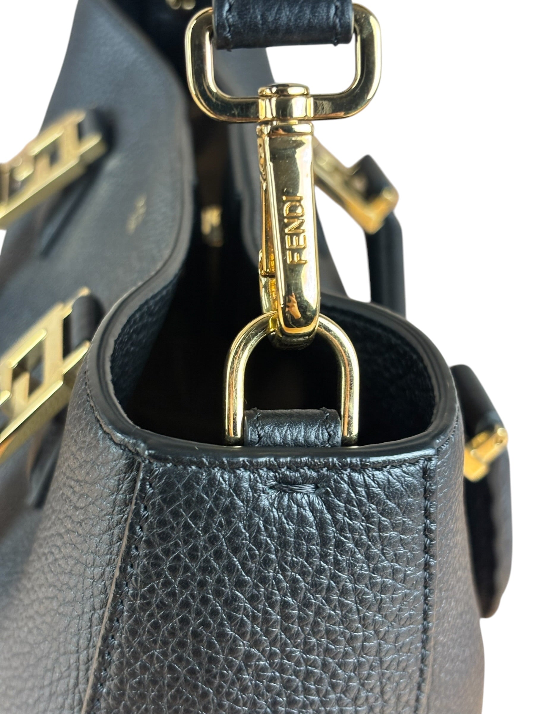 Fendi Black Leather Small FF Tote Two-Way Bag