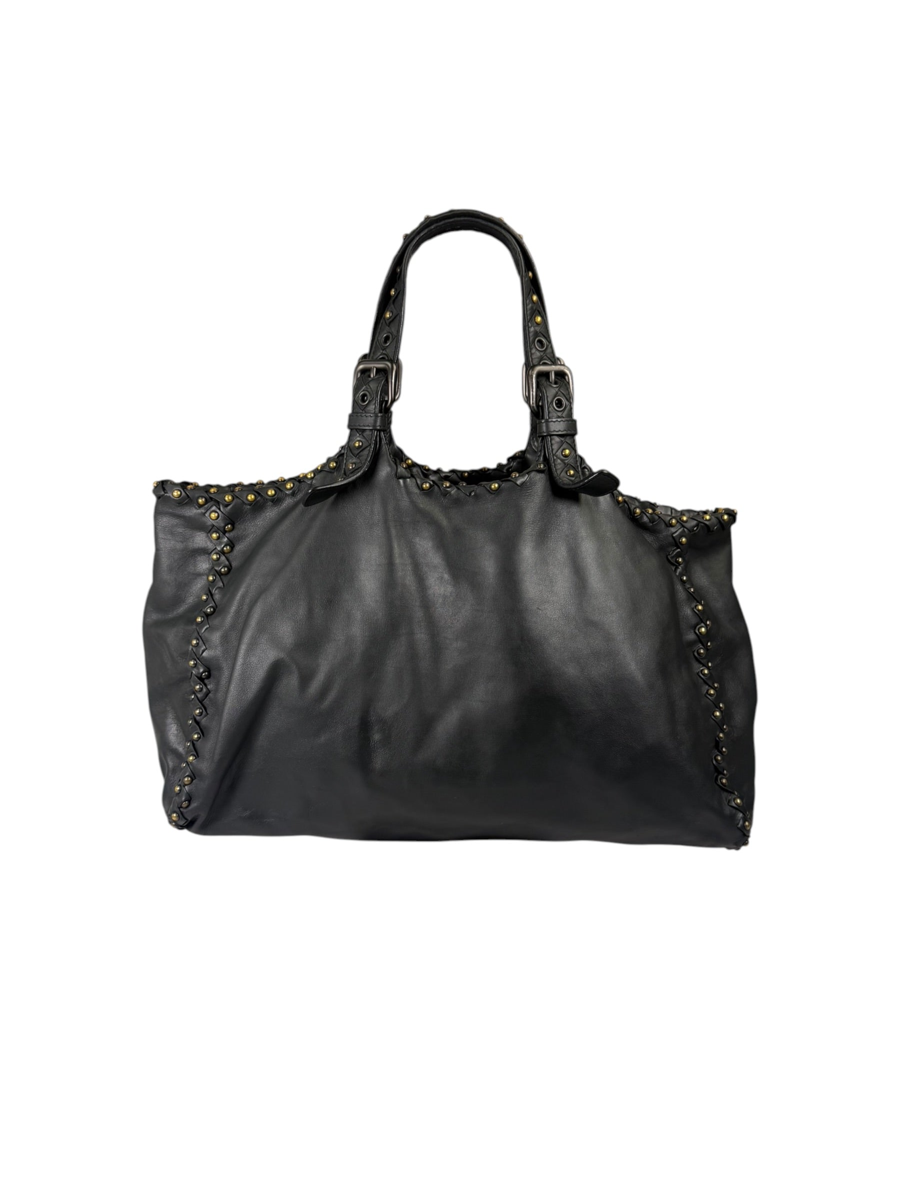 Bottega Veneta Dark Grey Leather Studded Shoulder Bag