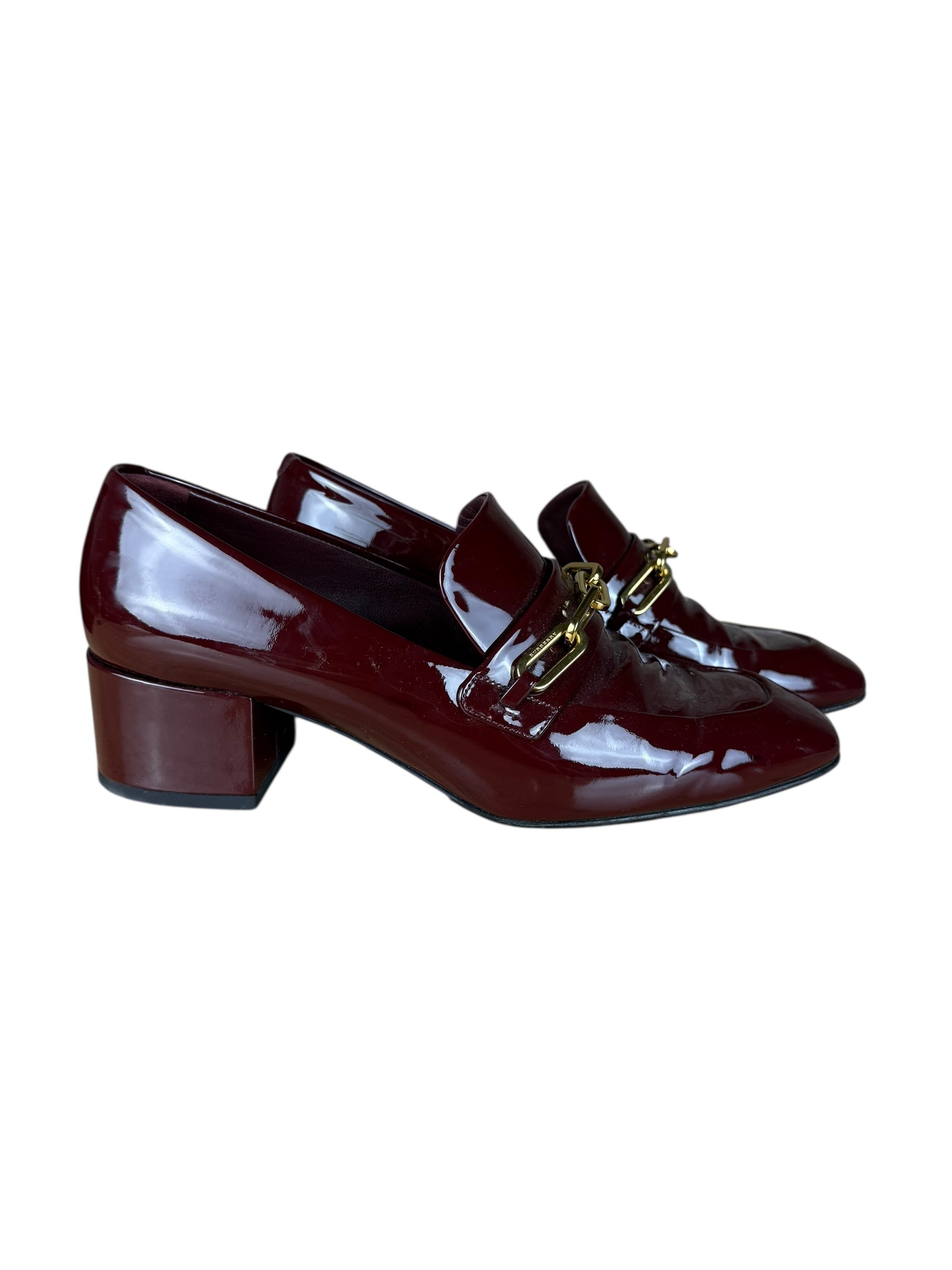 Burberry Burgundy Patent Leather Loafers