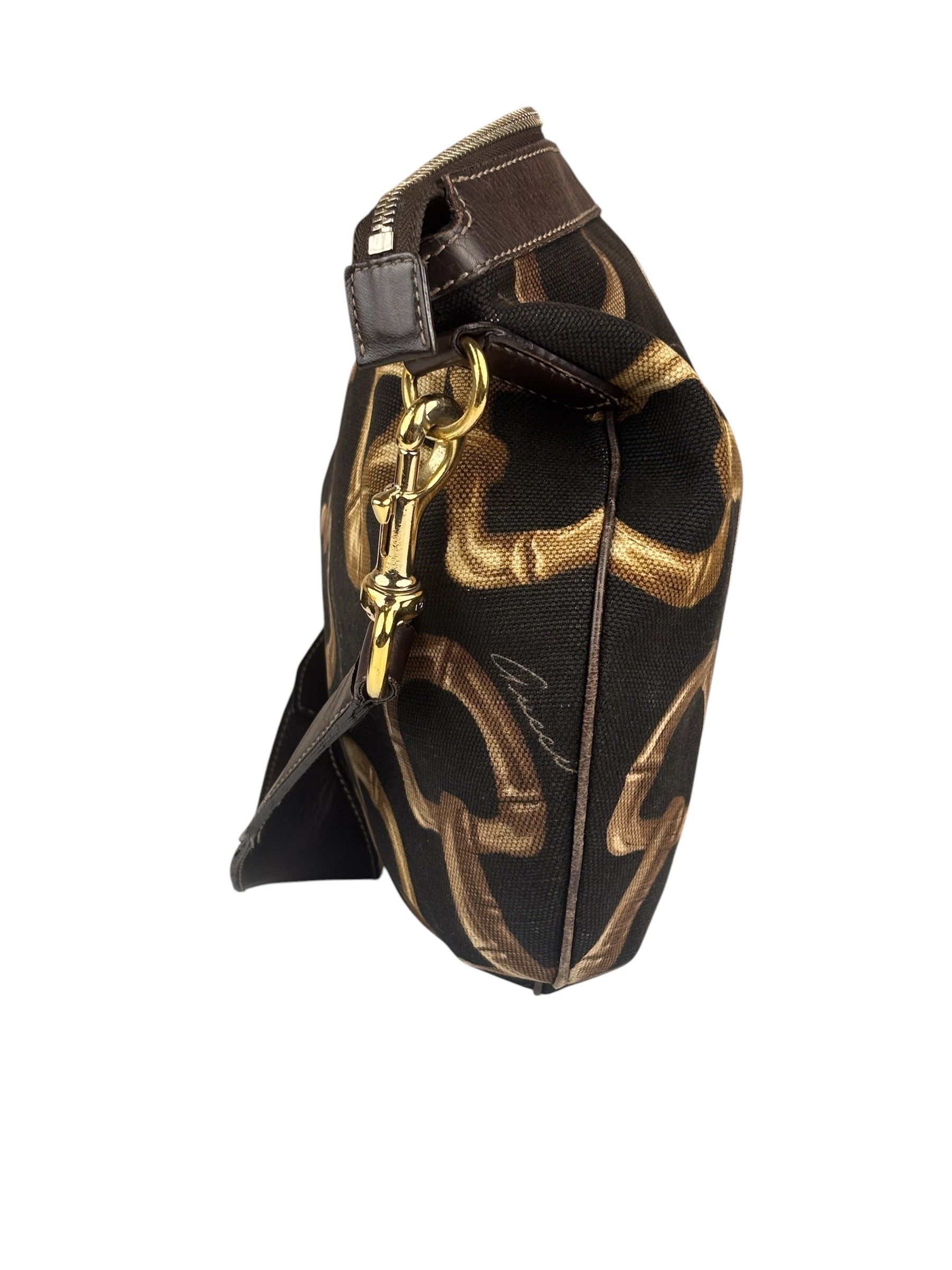 Gucci Black/Brown Leather Trim Half-Moon Hobo Bag